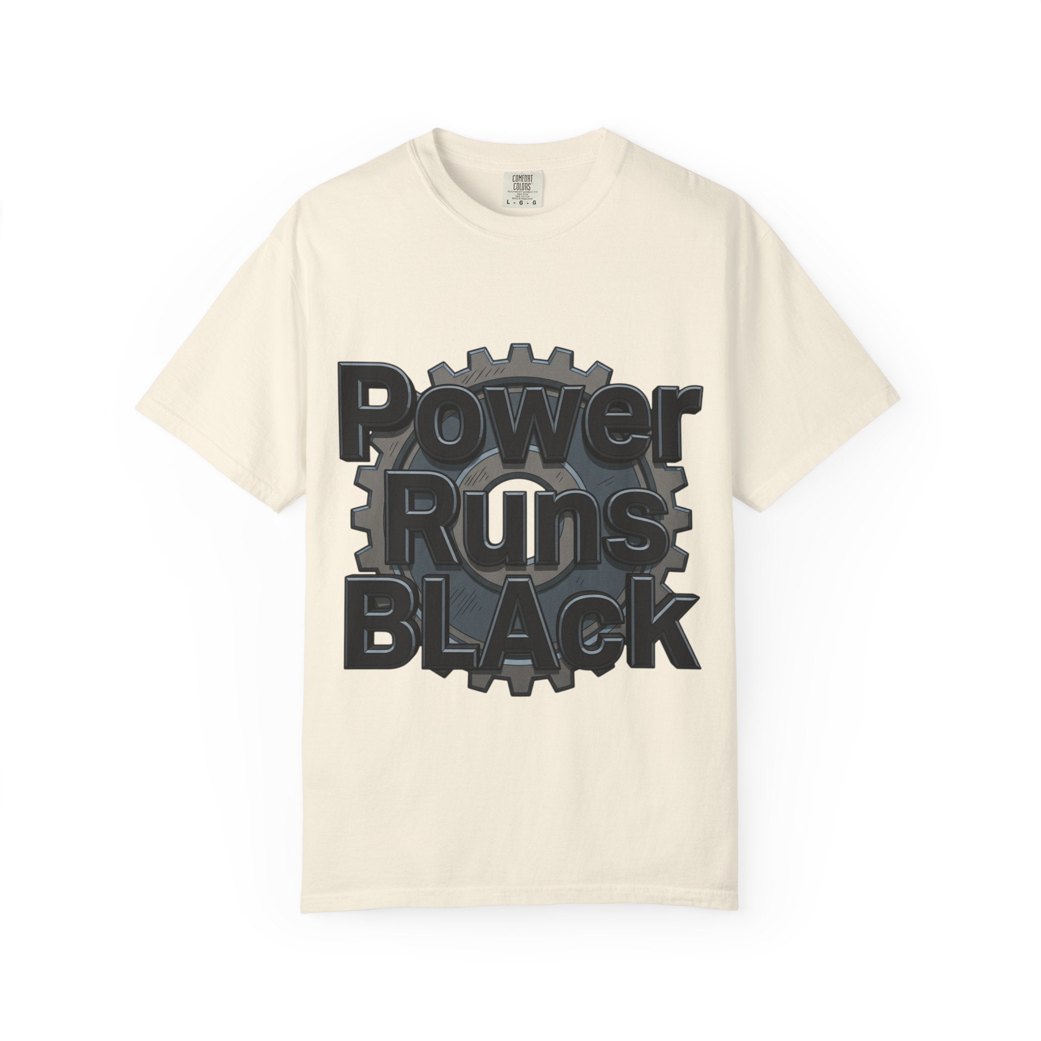 PRB Power Runs Black Gear Graphic Tee | Garment-Dyed Heavyweight Cotton by Power Runs Black