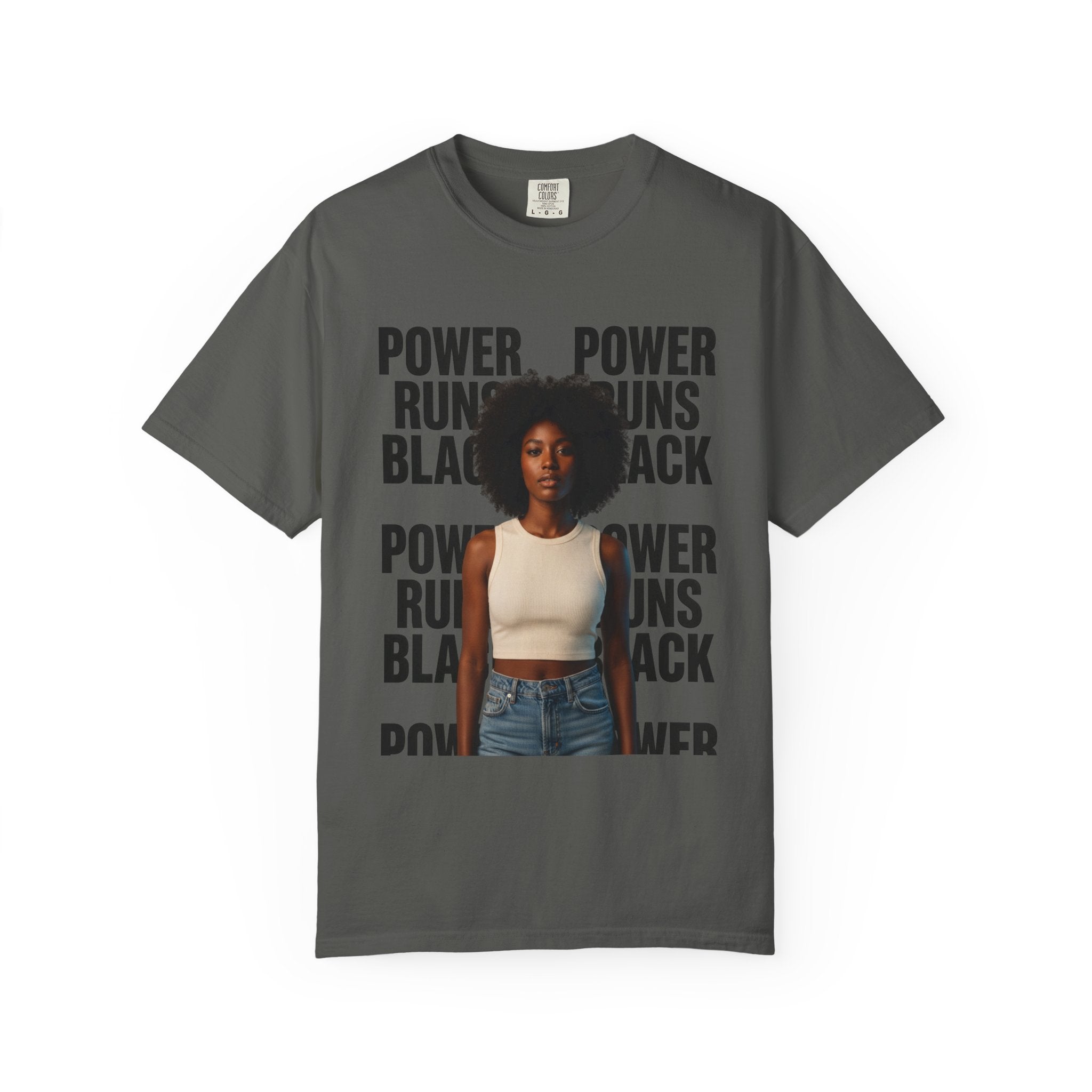 Power Runs Black PRB Power Runs Black T-Shirt — Empowerment Portrait Tee by Printify