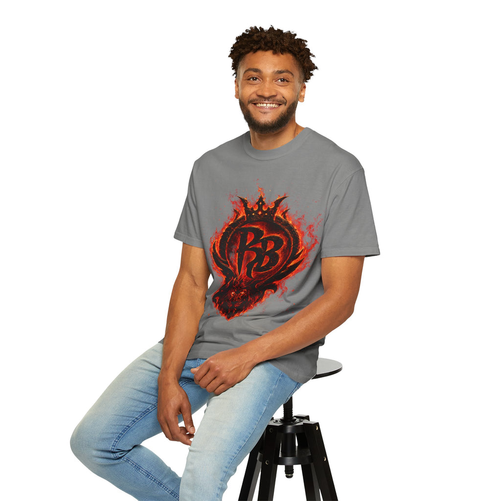 Power Runs Back PRB Flame Logo T-shirt | Fiery Emblem Tee, Grunge Rock Chic by Power Runs Black