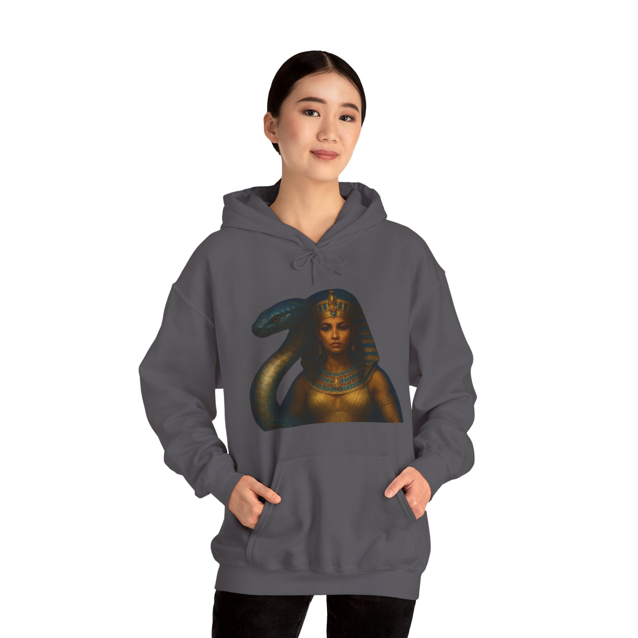 PRB Egyptian Goddess Portrait Hoodie | Serpent Headdress, Ancient Queen Art by Power Runs Black