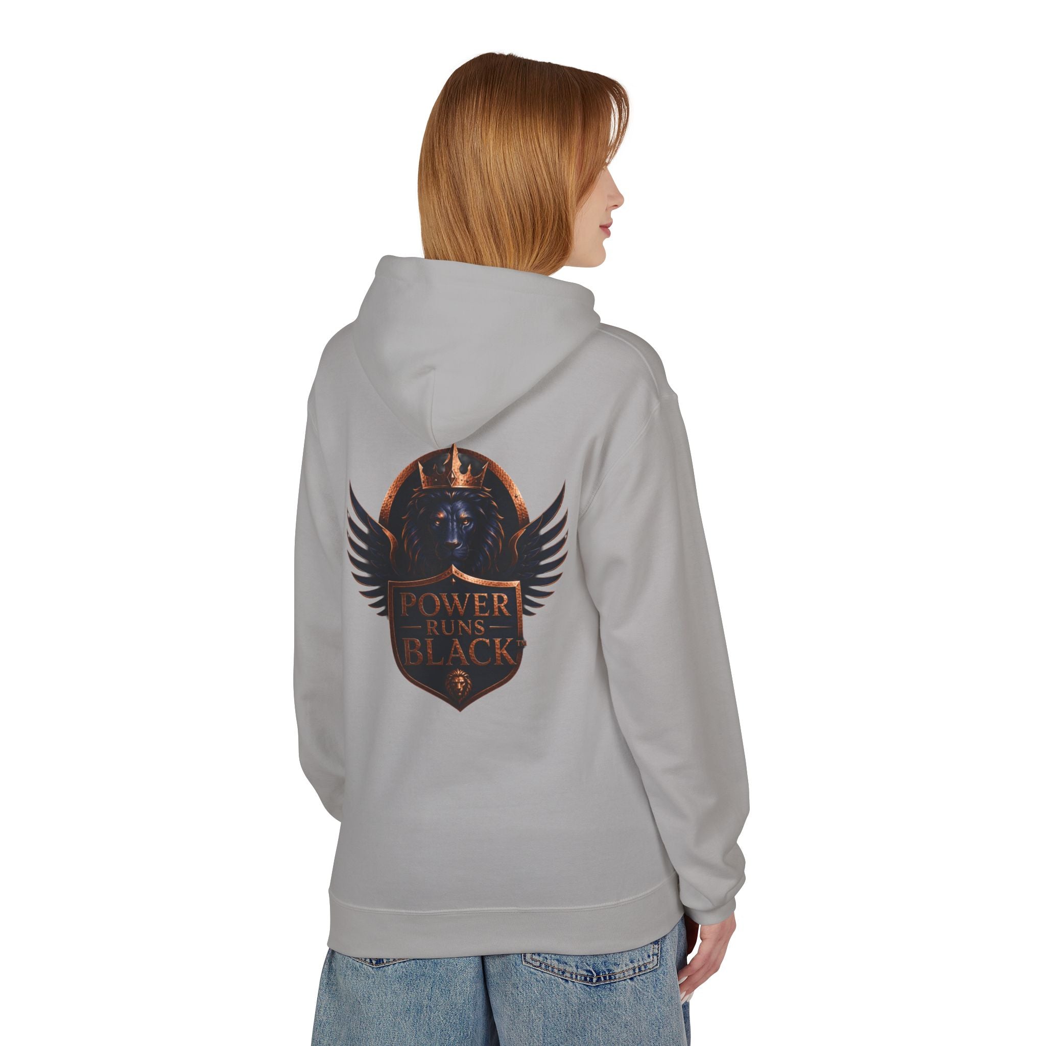Power Runs Black crest hoodie | medieval shield with lions and wings by Power Runs Black