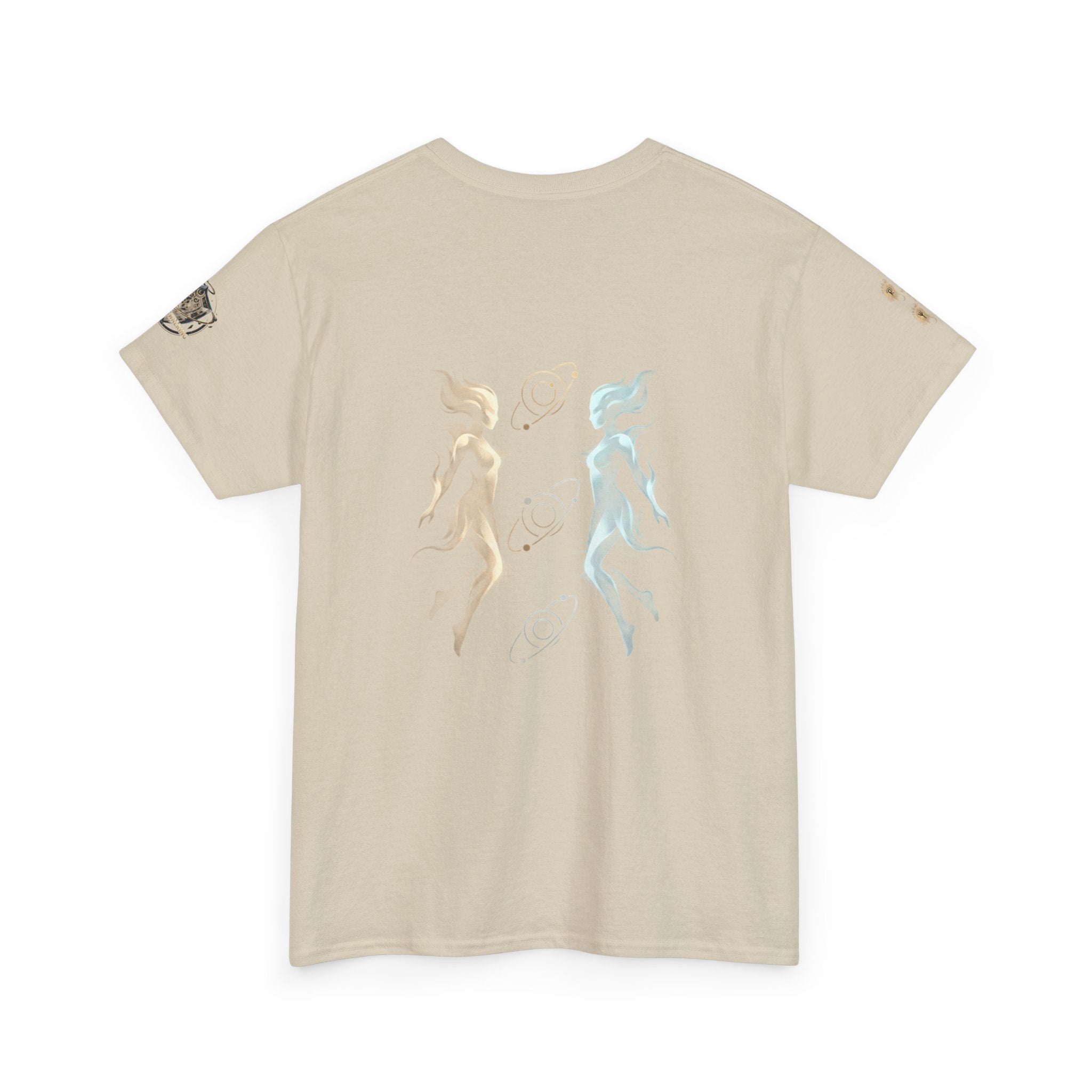 Power Runs Black Gemini Spirit Tee — Twin Sun & Moon Celestial Graphic T-Shirt by Printify
