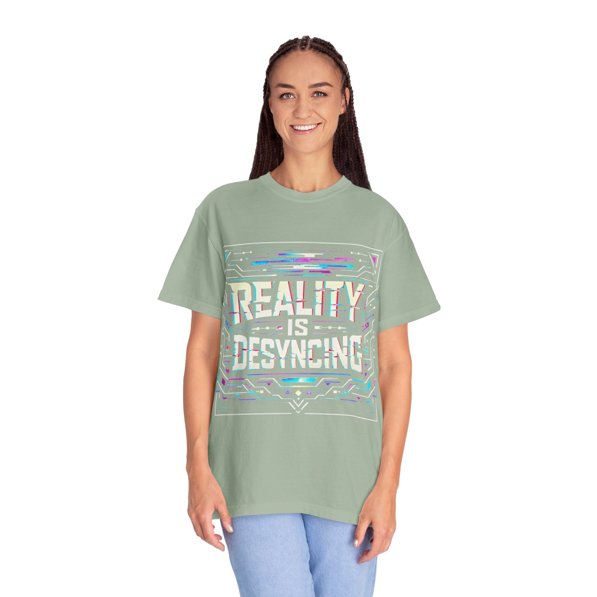 Power Runs Black PRB Glitchy Pastel "Reality Is Desyncing" T-Shirt by Printify