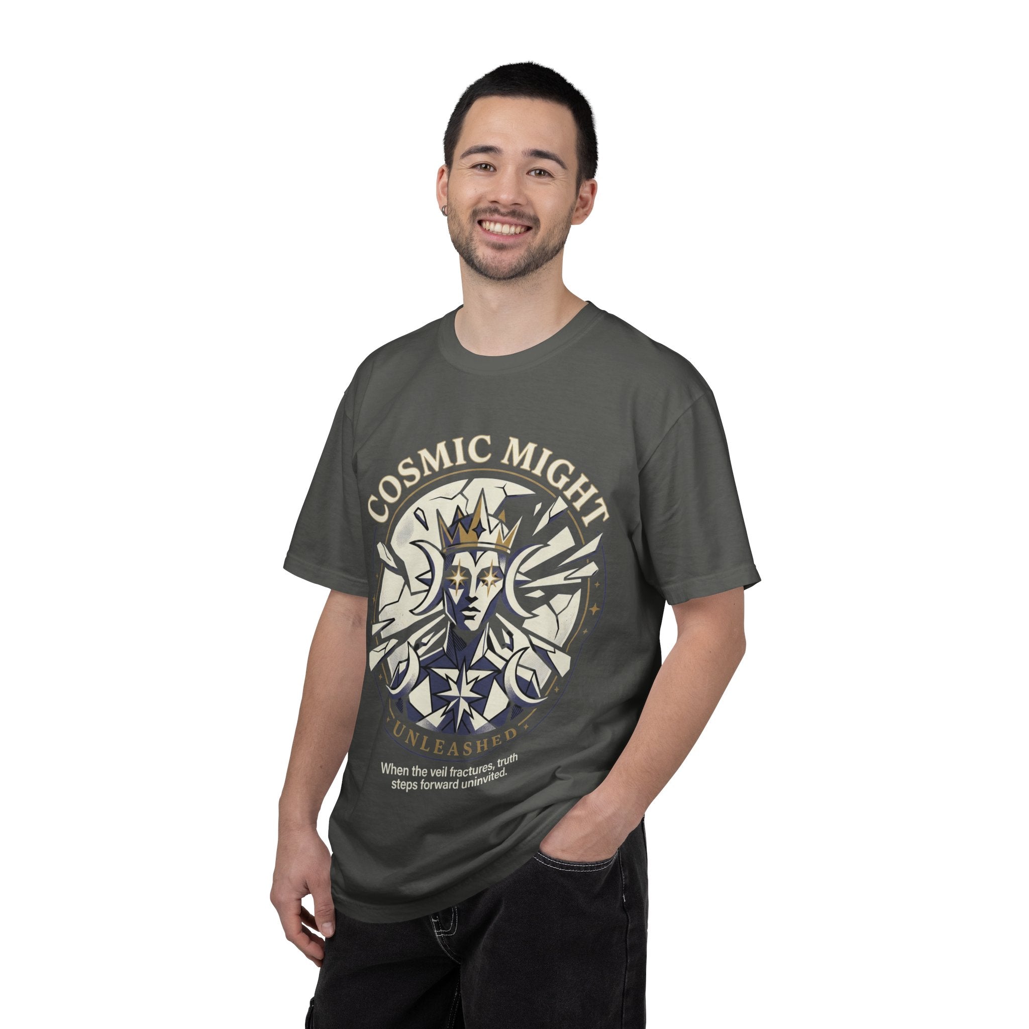 PRB Starforged Flex Cosmic Might Unleashed Graphic T-Shirt — 'Cosmic Might Unleashed' Vintage Astro King Tee by Power Runs Black