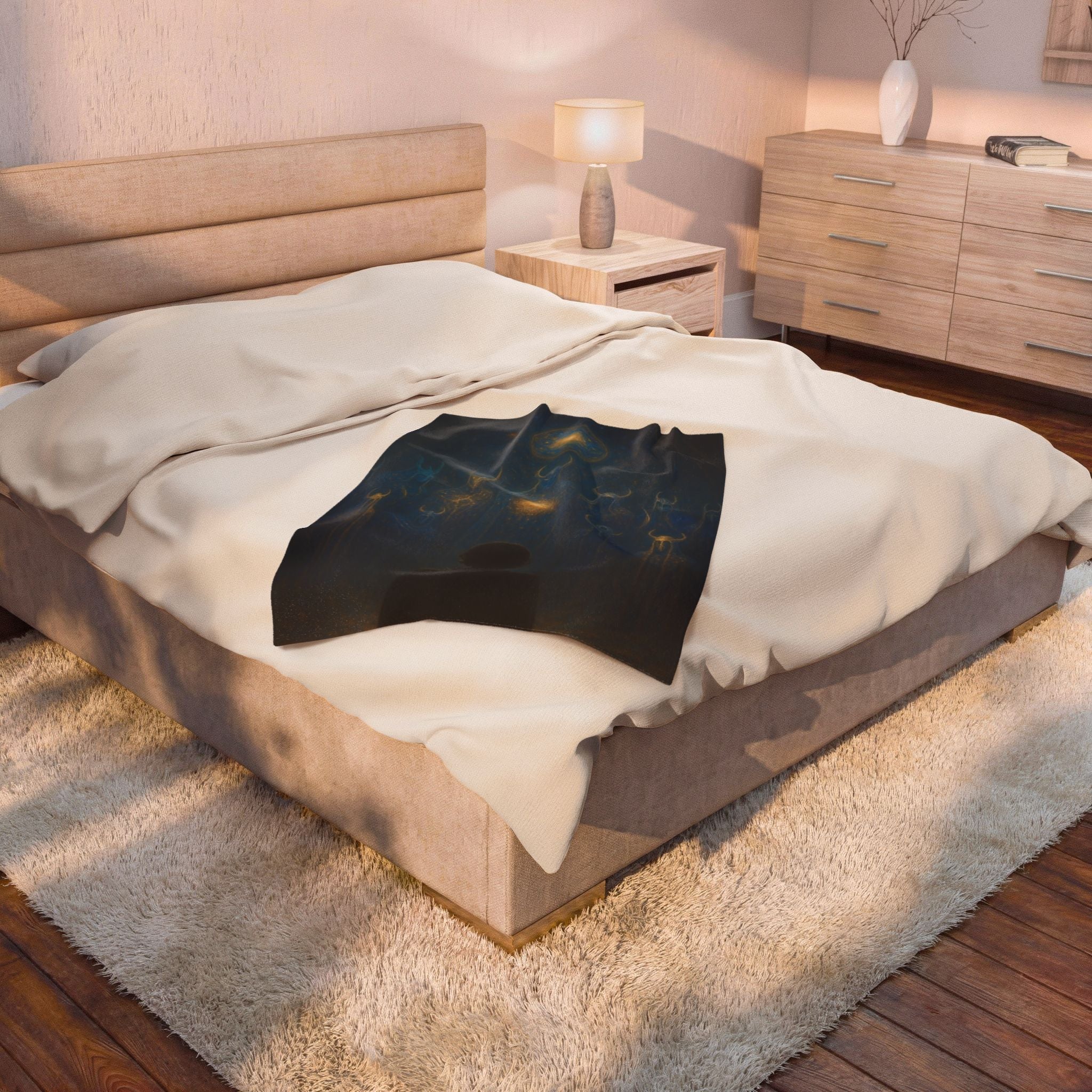 PRB Mystical Spirits Stargazing Velveteen Plush Blanket | Celestial Figures, Night Sky by Power Runs Black