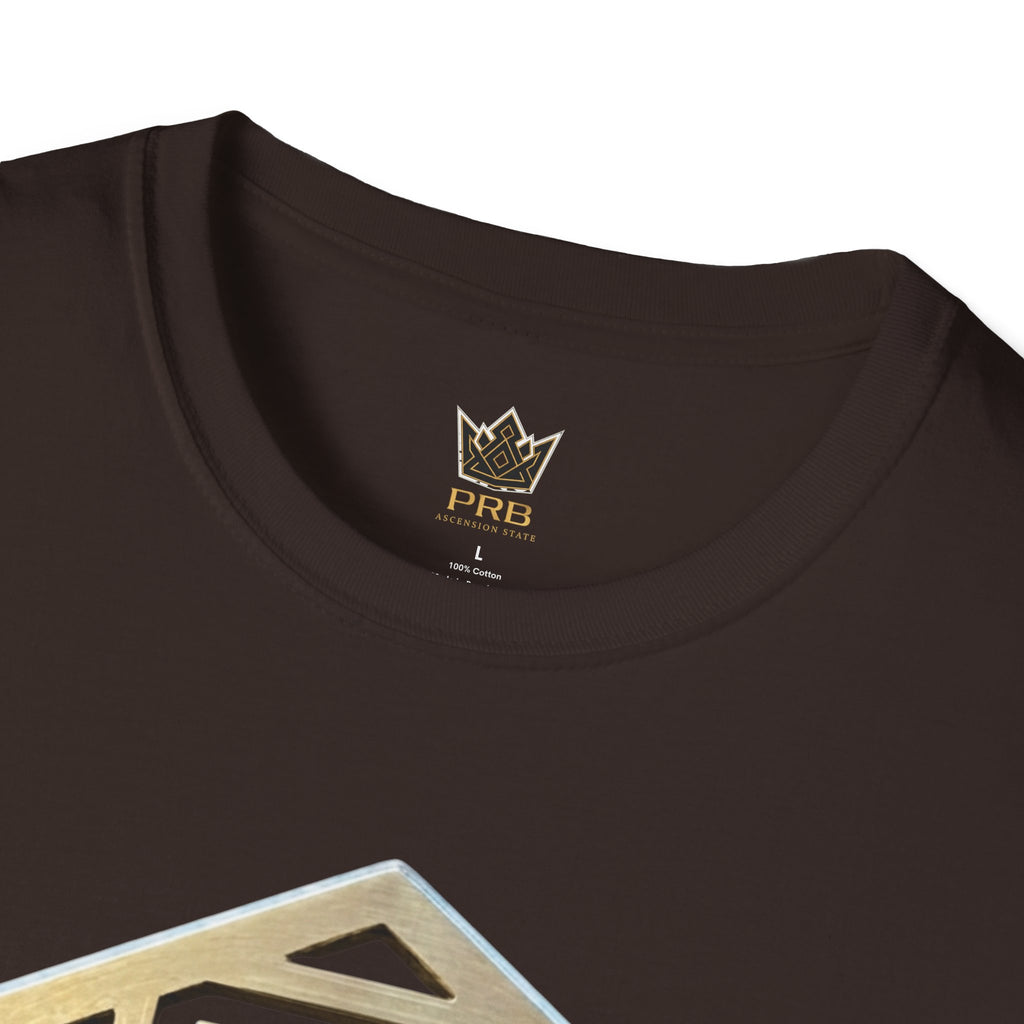 Power Runs Black PRB Geometric Gold Hexagon T-Shirt — Modern Maze Logo Tee by Power Runs Black