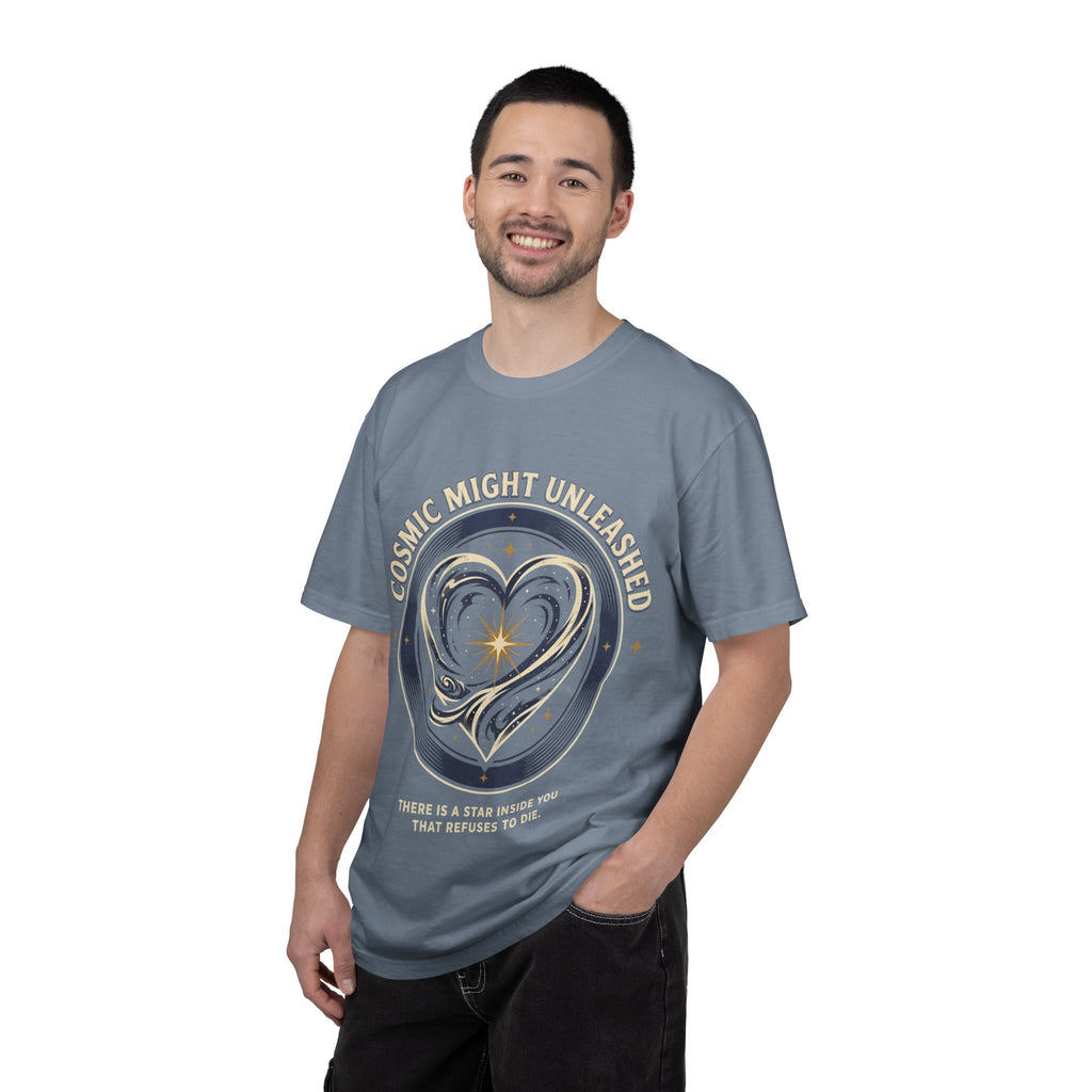 PRB Starforged Flex Cosmic Might Unleashed Heart Graphic T-Shirt — "Cosmic Might Unleashed" Astral Design by Power Runs Black