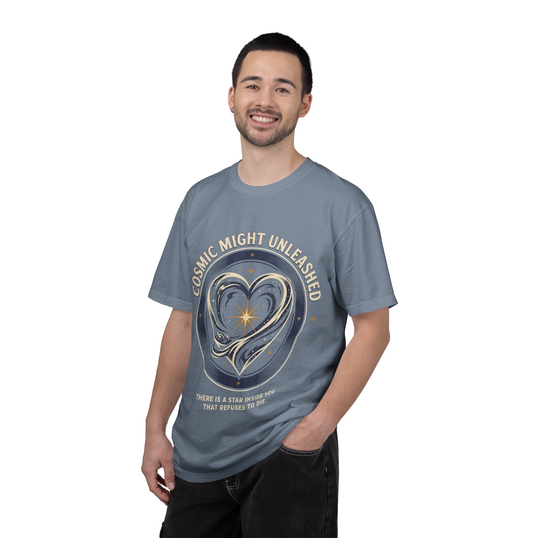 PRB Starforged Flex Cosmic Might Unleashed Heart Graphic T-Shirt — "Cosmic Might Unleashed" Astral Design by Power Runs Black