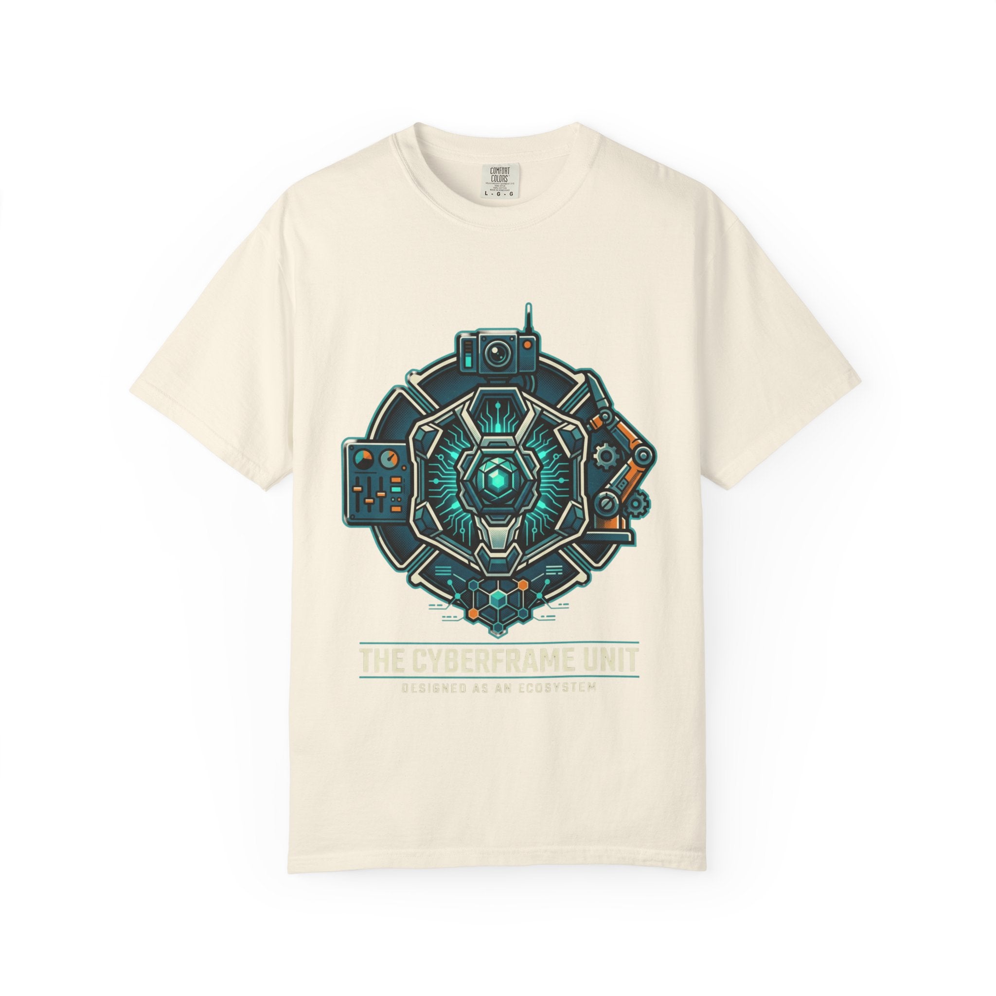 Power Runs Black Cyberframe Unit T-Shirt — Futuristic Tech Armor Graphic Tee by Power Runs Black
