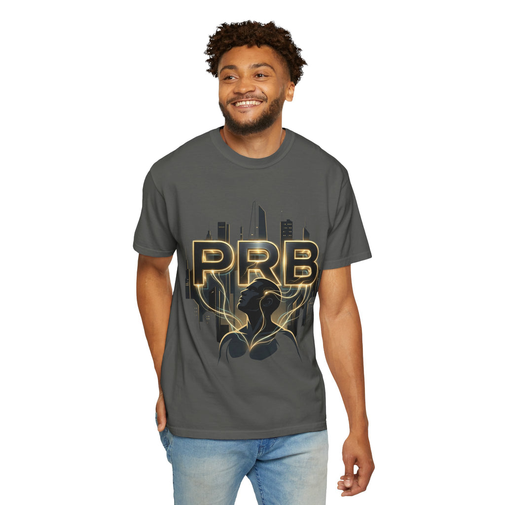 PRB Cityscape Graphic T-Shirt | Black & Gold Urban Streetwear Tee by Printify