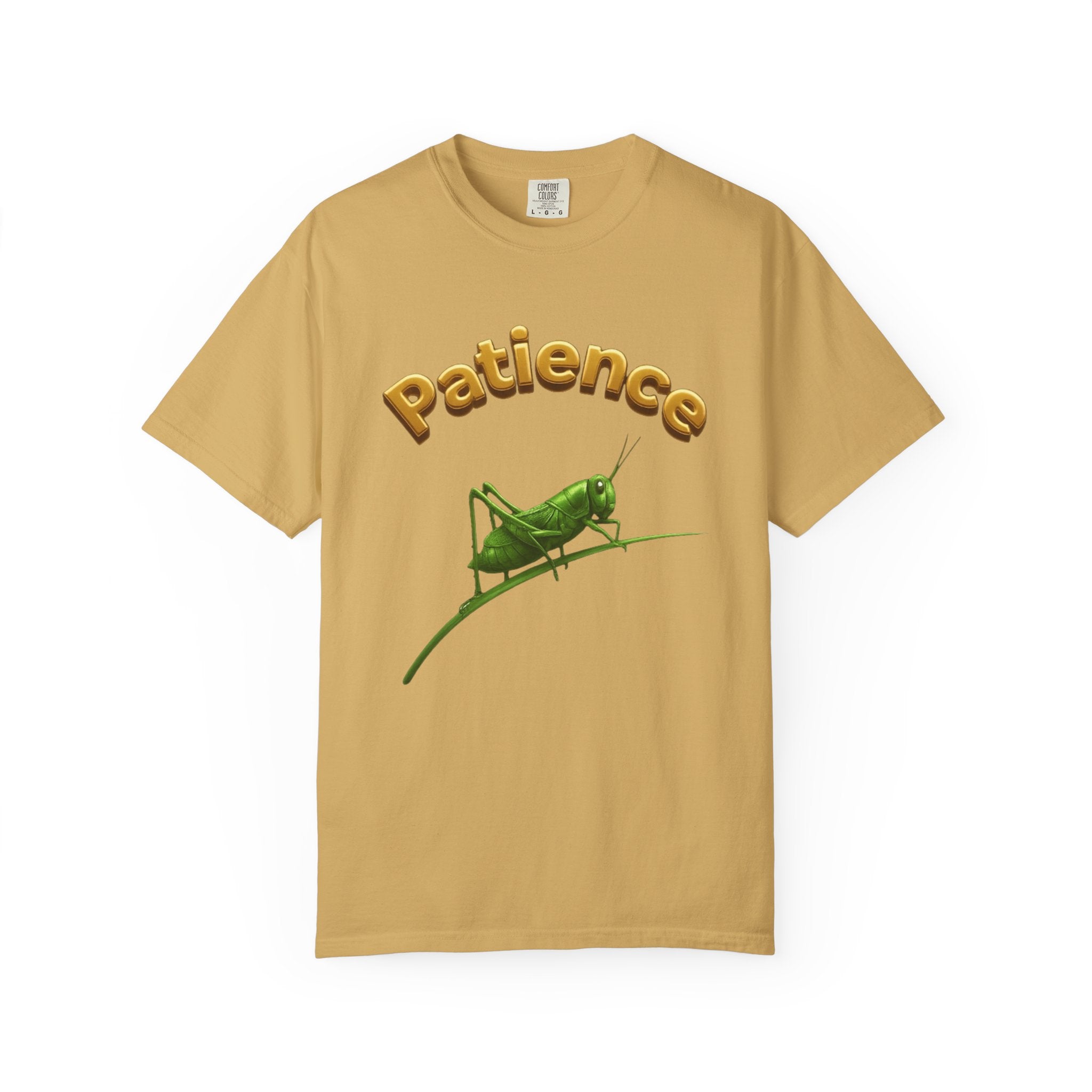 PRB Patience Grasshopper T-shirt | Green Grasshopper Illustration, Positive Quote by Printify
