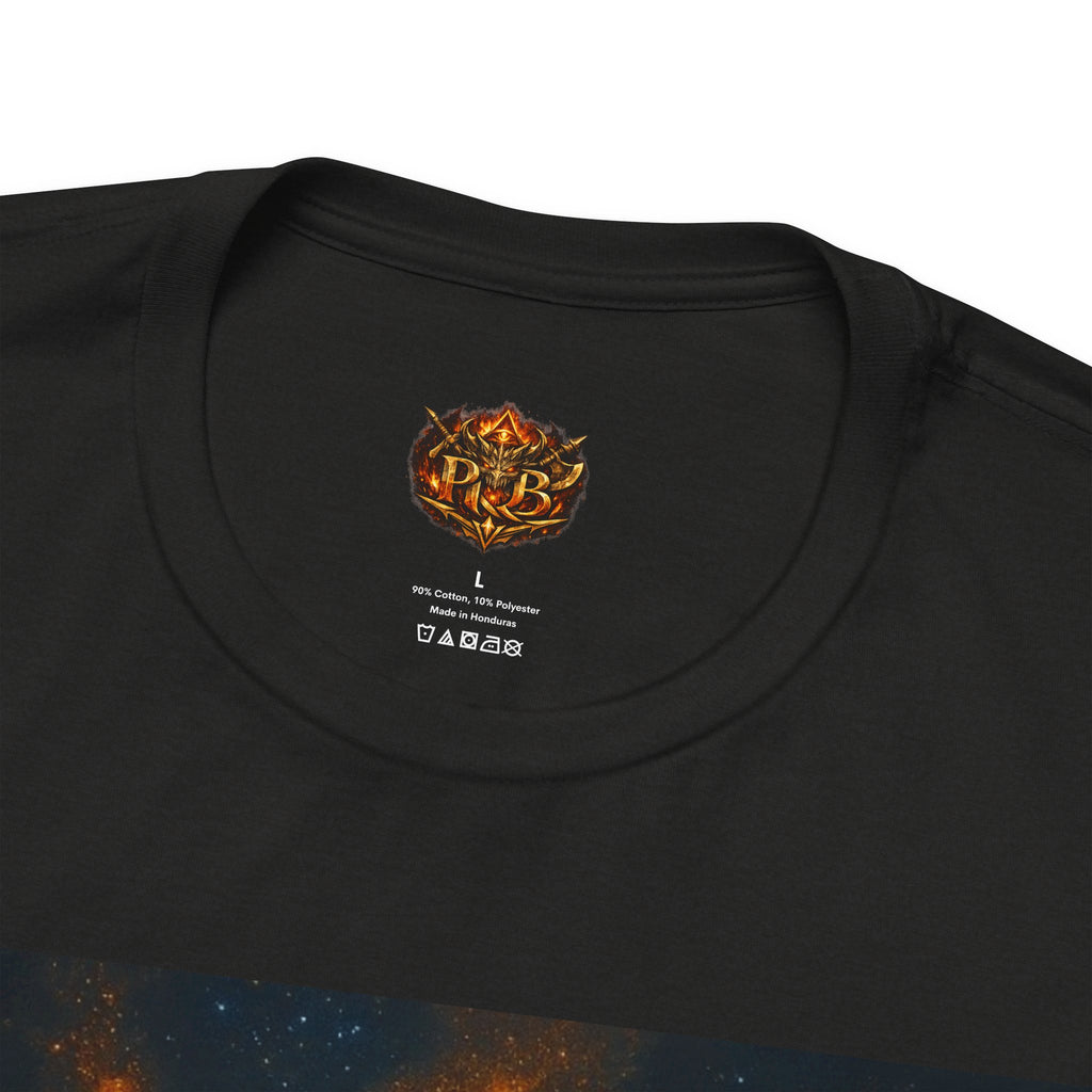 Power Runs Black PRB The Starbound Seven Tee – Retro Cosmic Superhero Poster Shirt by Power Runs Black