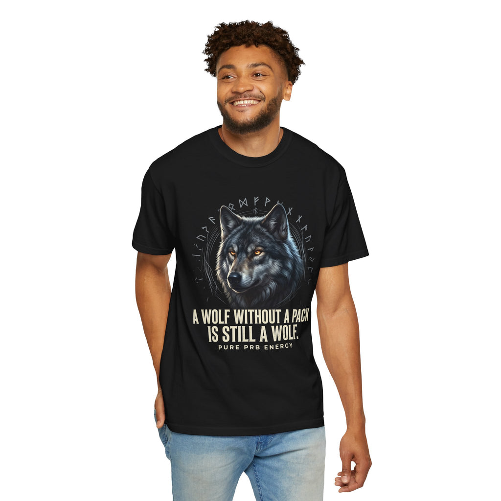 PRB Wolf Graphic T-Shirt — "A Wolf Without a Pack Is Still a Wolf" Inspirational Tee by Printify