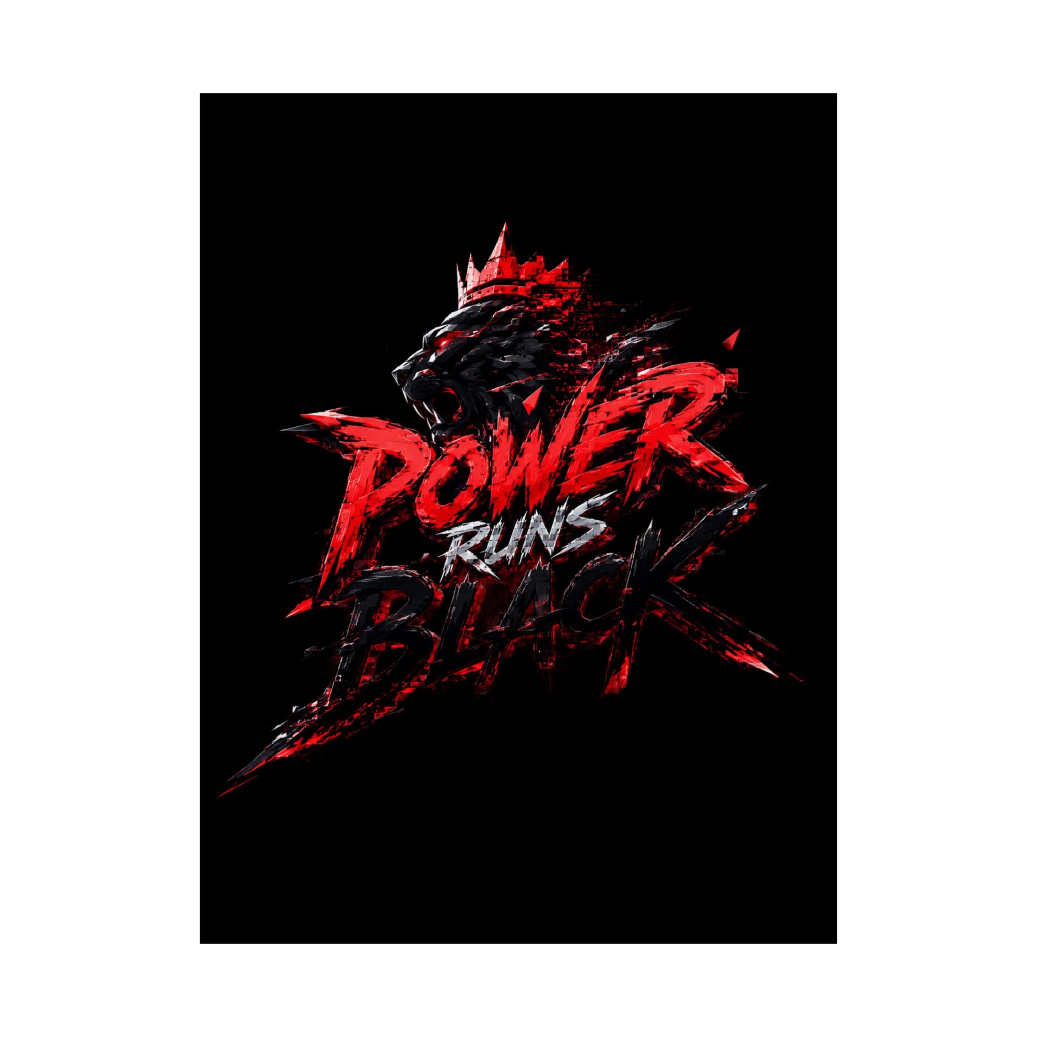 Power Runs Black Matte Poster — Red Panther Skull Graphic Wall Art by Power Runs Black