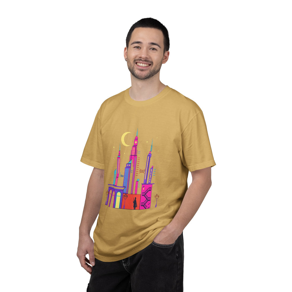 PRB Neon City Skyline T-shirt | Vibrant Urban Nightscape Tee by Power Runs Black
