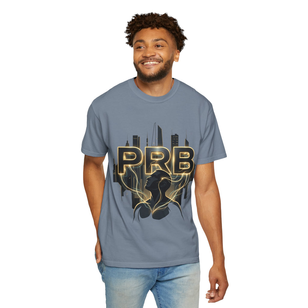 PRB Cityscape Graphic T-Shirt | Black & Gold Urban Streetwear Tee by Printify