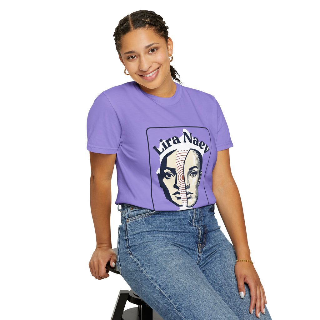 Power Runs Black PRB Lira Naev Split-Face Graphic T-Shirt — “Perception shifts the center” Statement Tee by Printify