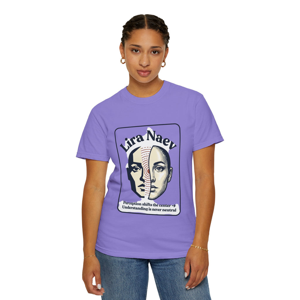 Power Runs Black PRB Lira Naev Split-Face Graphic T-Shirt — “Perception shifts the center” Statement Tee by Power Runs Black