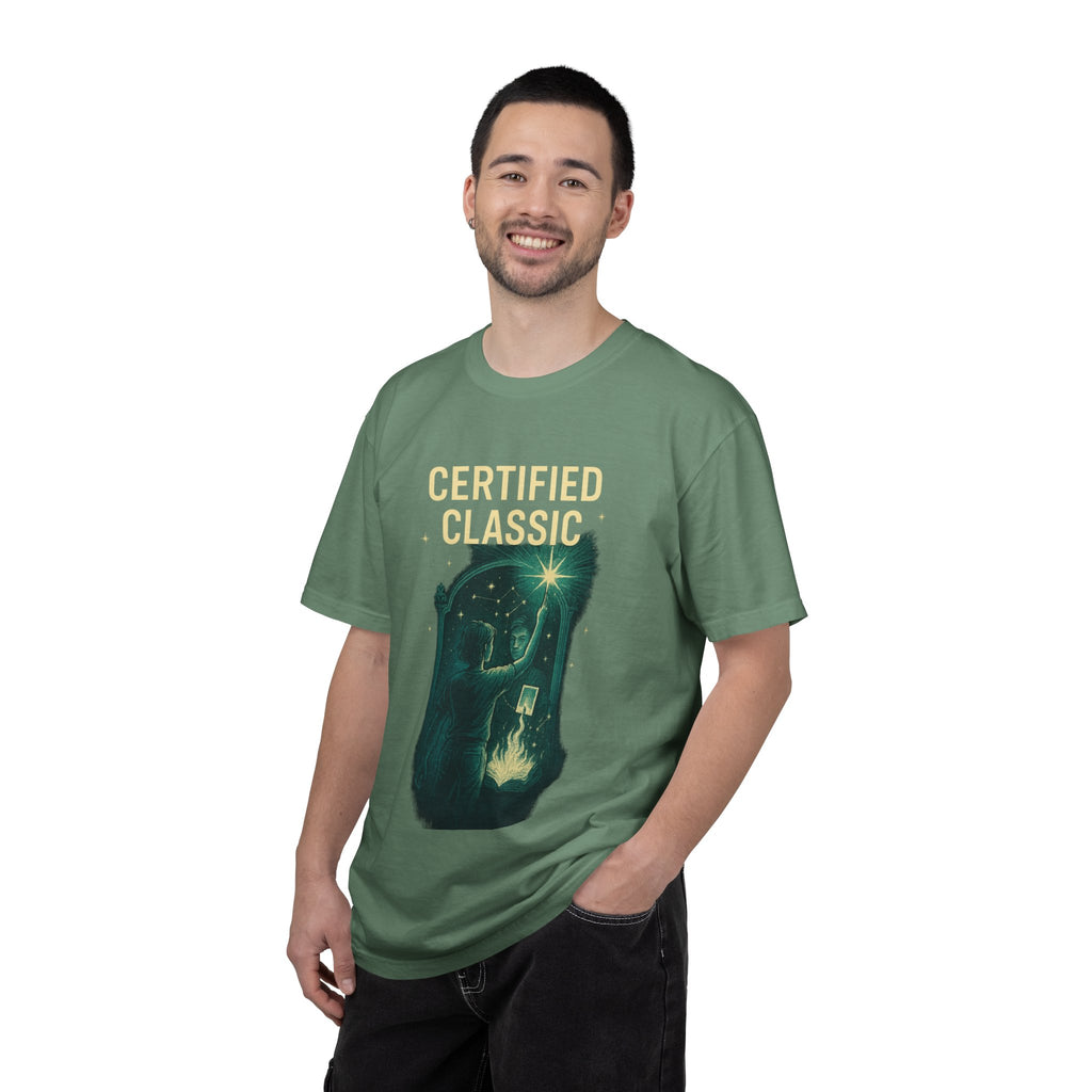 PRB Certified Classic illustration T-shirt | vintage camping, night sky, campfire by Power Runs Black