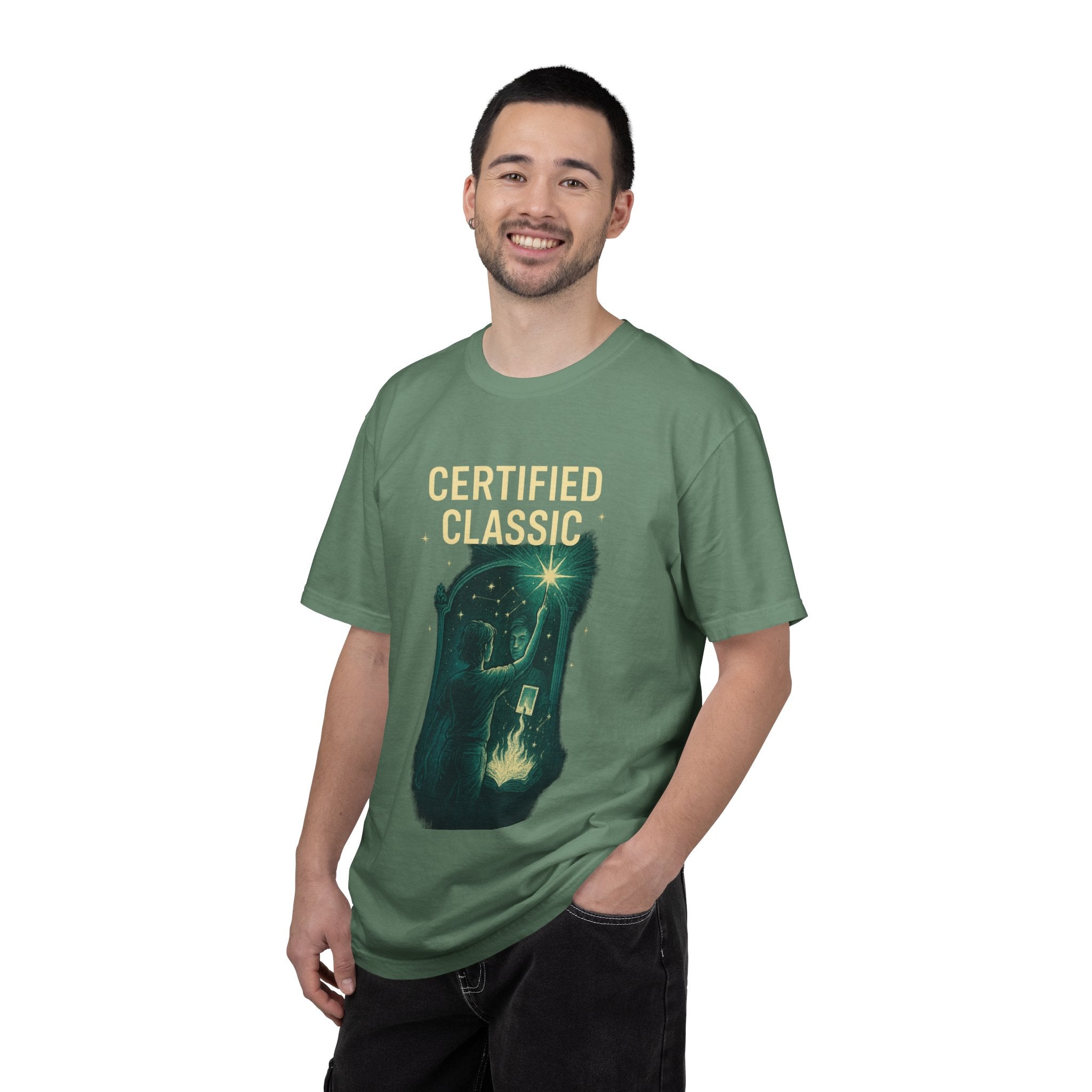 PRB Certified Classic illustration T-shirt | vintage camping, night sky, campfire by Power Runs Black