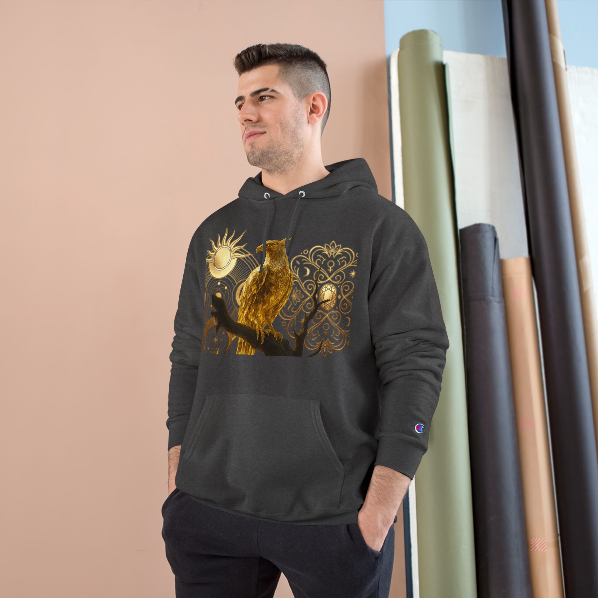 PRB Golden Owl Sundial Graphic Champion Hoodie by Power Runs Black