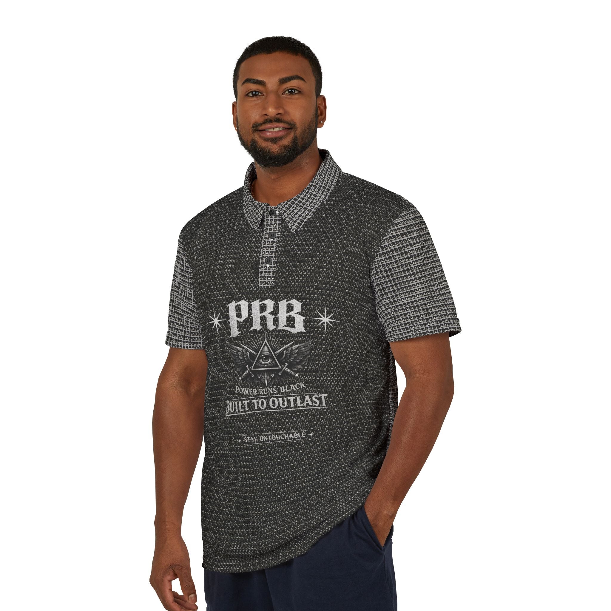 PRB Emblem Polo Shirt — Built to Outlast Graphic Polo by Power Runs Black