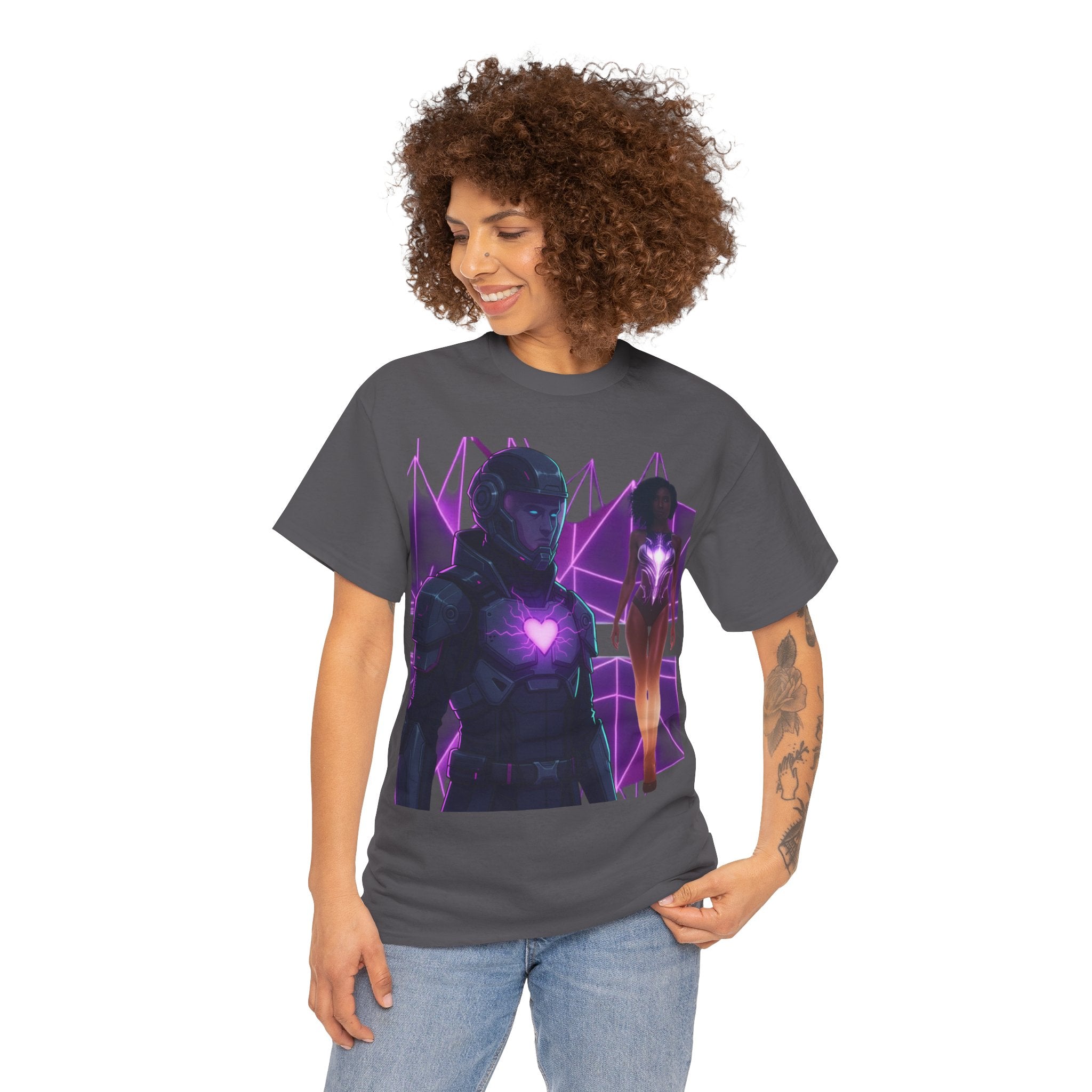 Power Run Black PRB Pretty Rich Bitch The Collection Purple Heart Cyberpunk Knight T-Shirt | Futuristic Armor Sci‑Fi Tee by Printify