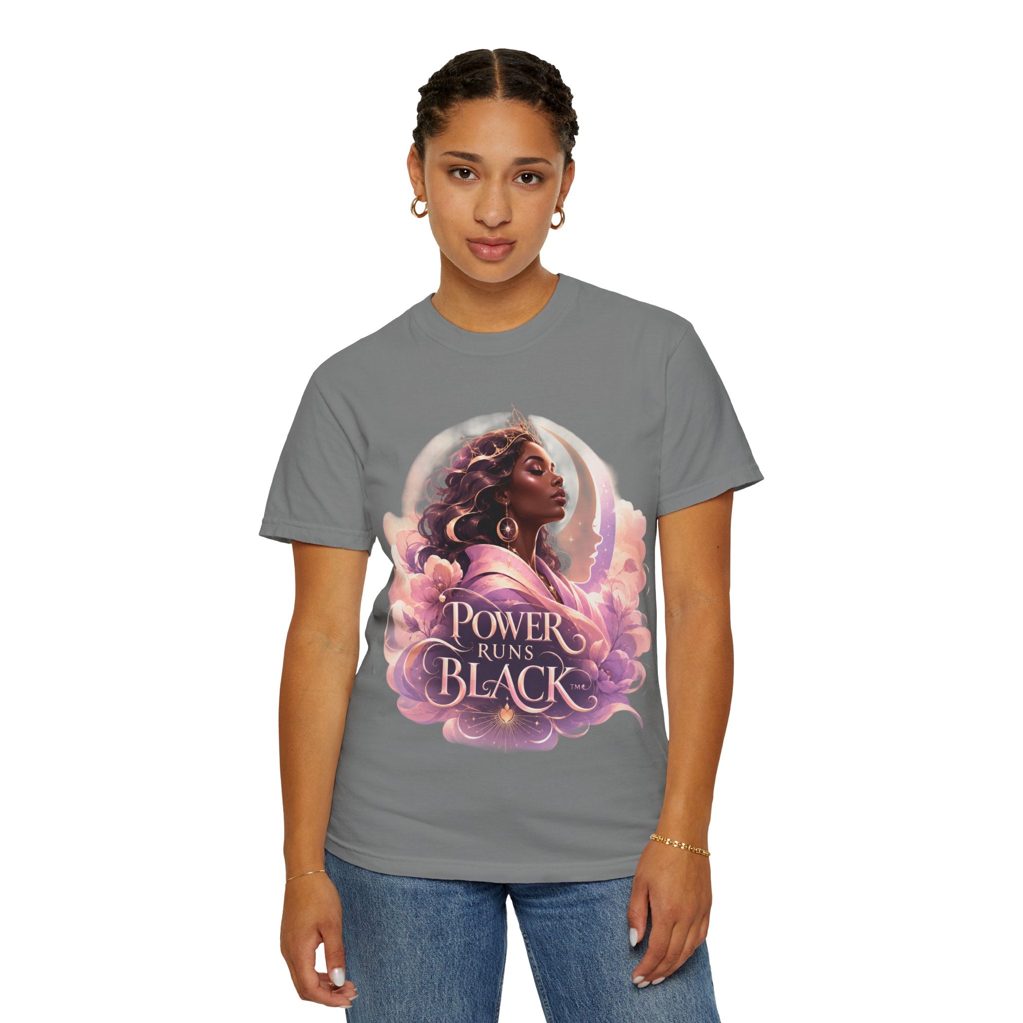 Power Runs Black graphic tee | Black woman portrait, Afro empowerment shirt by Power Runs Black