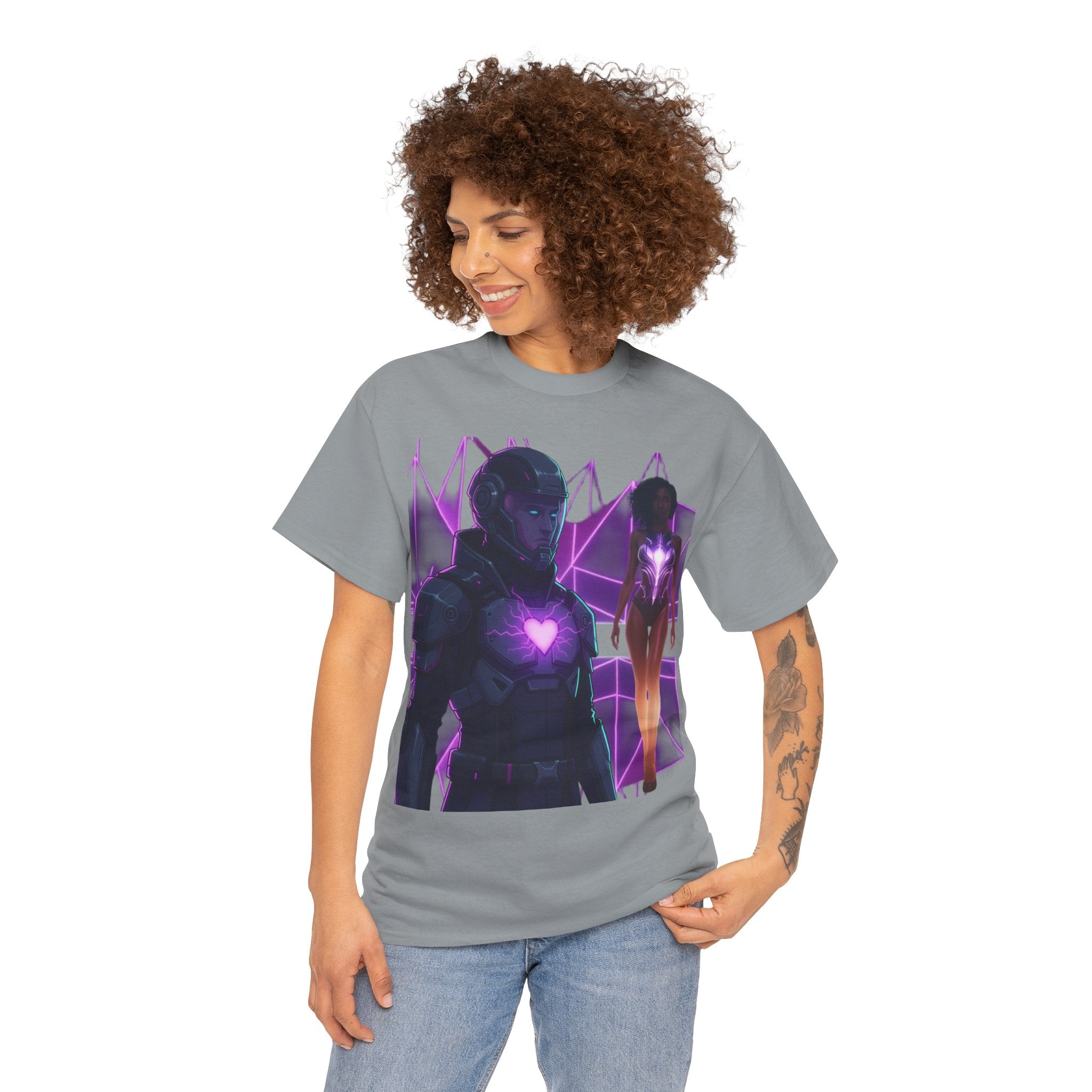 Power Run Black PRB Pretty Rich Bitch The Collection Purple Heart Cyberpunk Knight T-Shirt | Futuristic Armor Sci‑Fi Tee by Printify