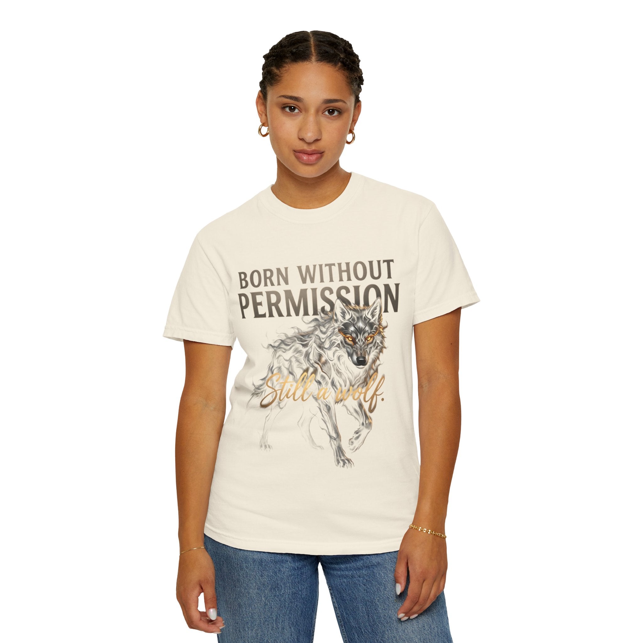 PRB Born Without Permission Wolf T-Shirt — Bold Wolf Graphic Tee by Printify