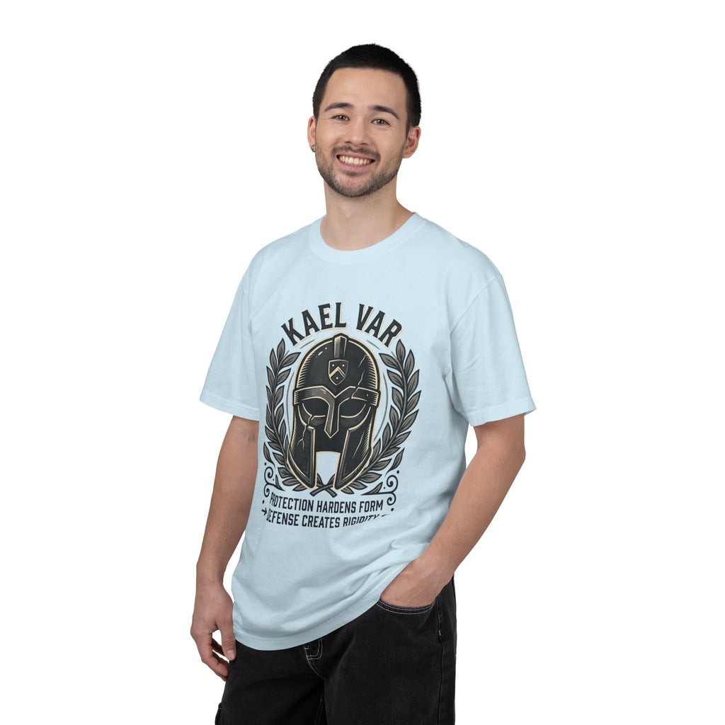 Power Runs Black PRB Kael Var Helmet Graphic T-Shirt — "Protection Hardens Form" Warrior Tee by Power Runs Black