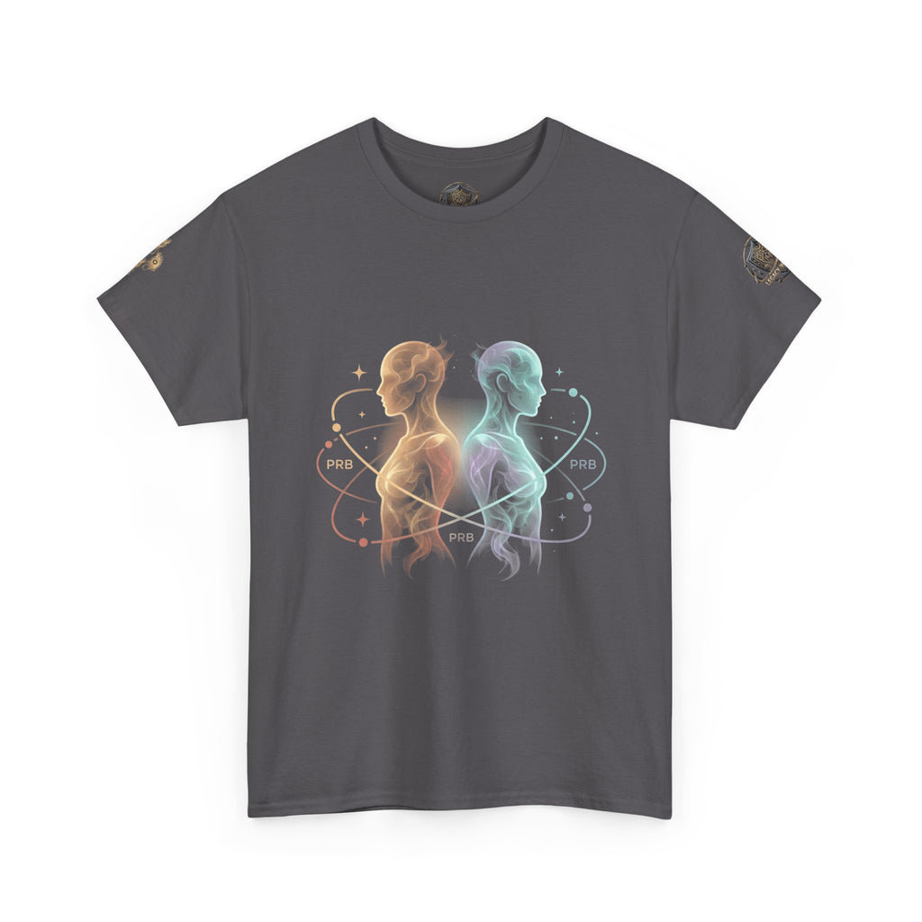 Power Runs Black Gemini Spirit Tee — Twin Sun & Moon Celestial Graphic T-Shirt by Printify