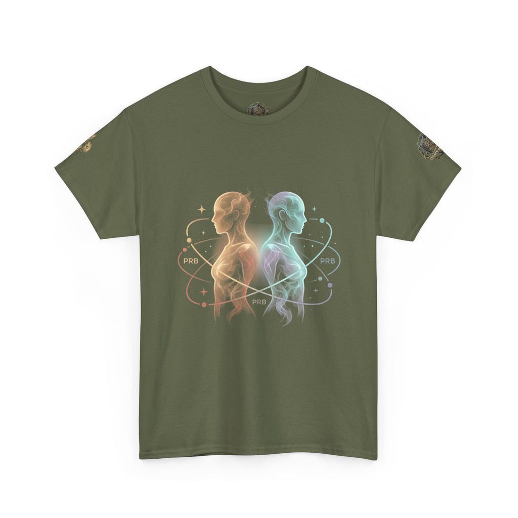 Power Runs Black Gemini Spirit Tee — Twin Sun & Moon Celestial Graphic T-Shirt by Printify