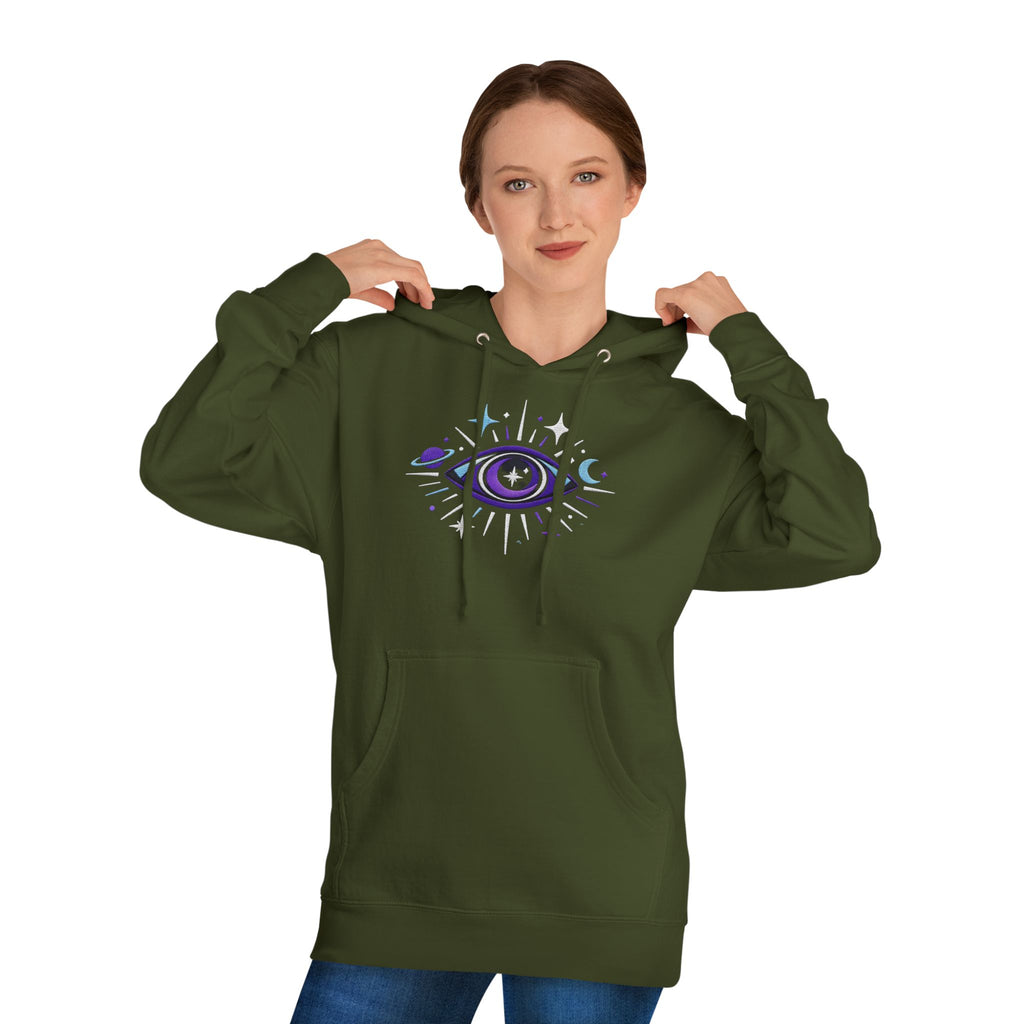 PRB Mystic Purple All-Seeing Eye Hoodie | Celestial Stars Moon by Power Runs Black