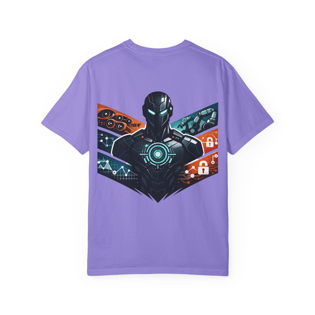 Power Runs Black Cyberframe Unit T-Shirt — Futuristic Tech Armor Graphic Tee by Power Runs Black