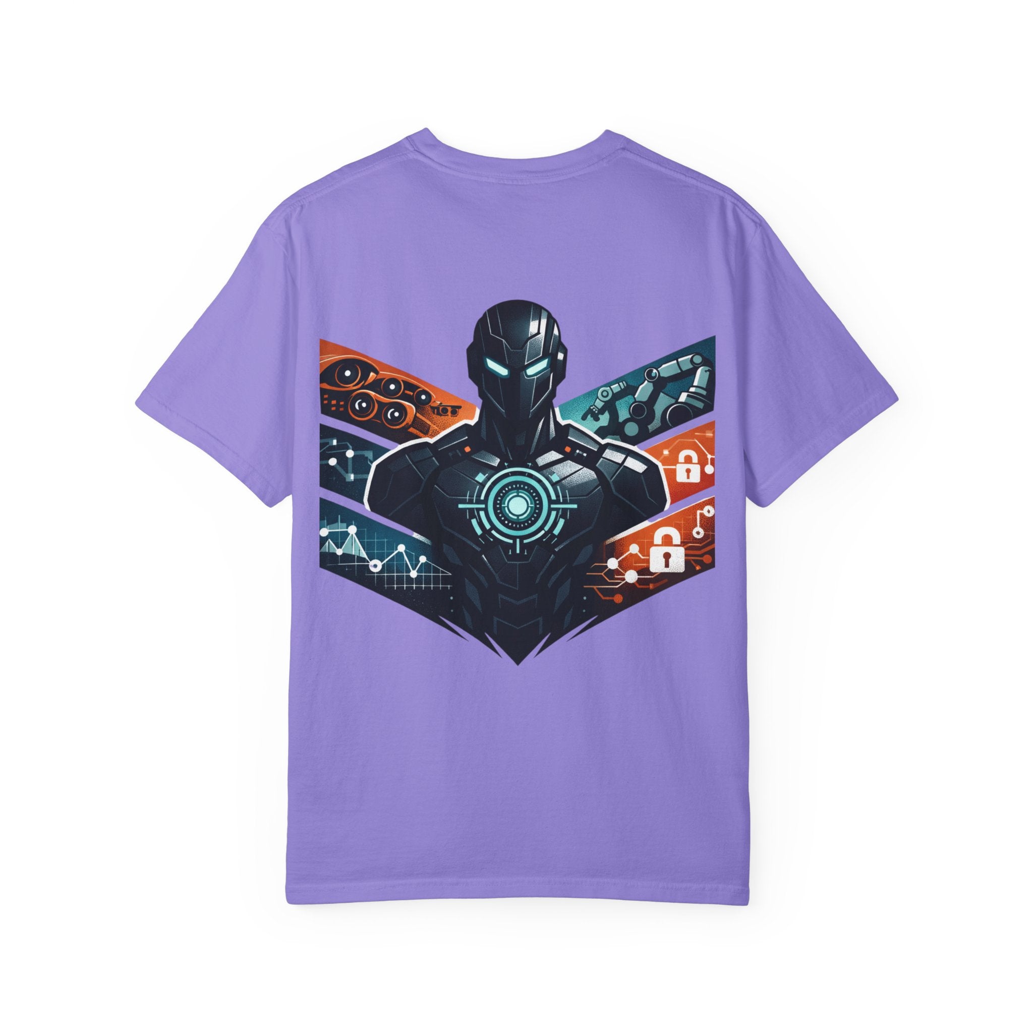Power Runs Black Cyberframe Unit T-Shirt — Futuristic Tech Armor Graphic Tee by Power Runs Black