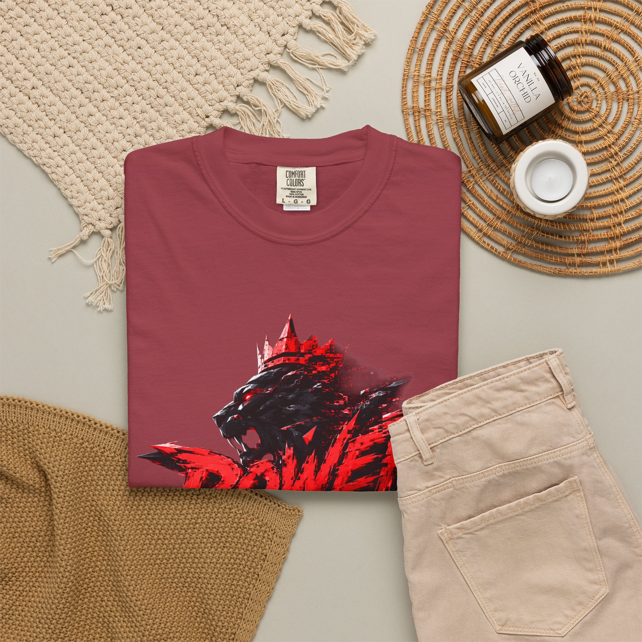 Power Runs Black T-shirt | Wolf Silhouette, Red Black Graphic Tee by Power Runs Black