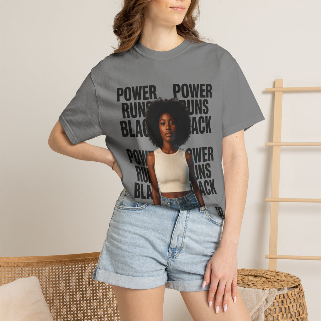 Power Runs Black PRB Power Runs Black T-Shirt — Empowerment Portrait Tee by Printify