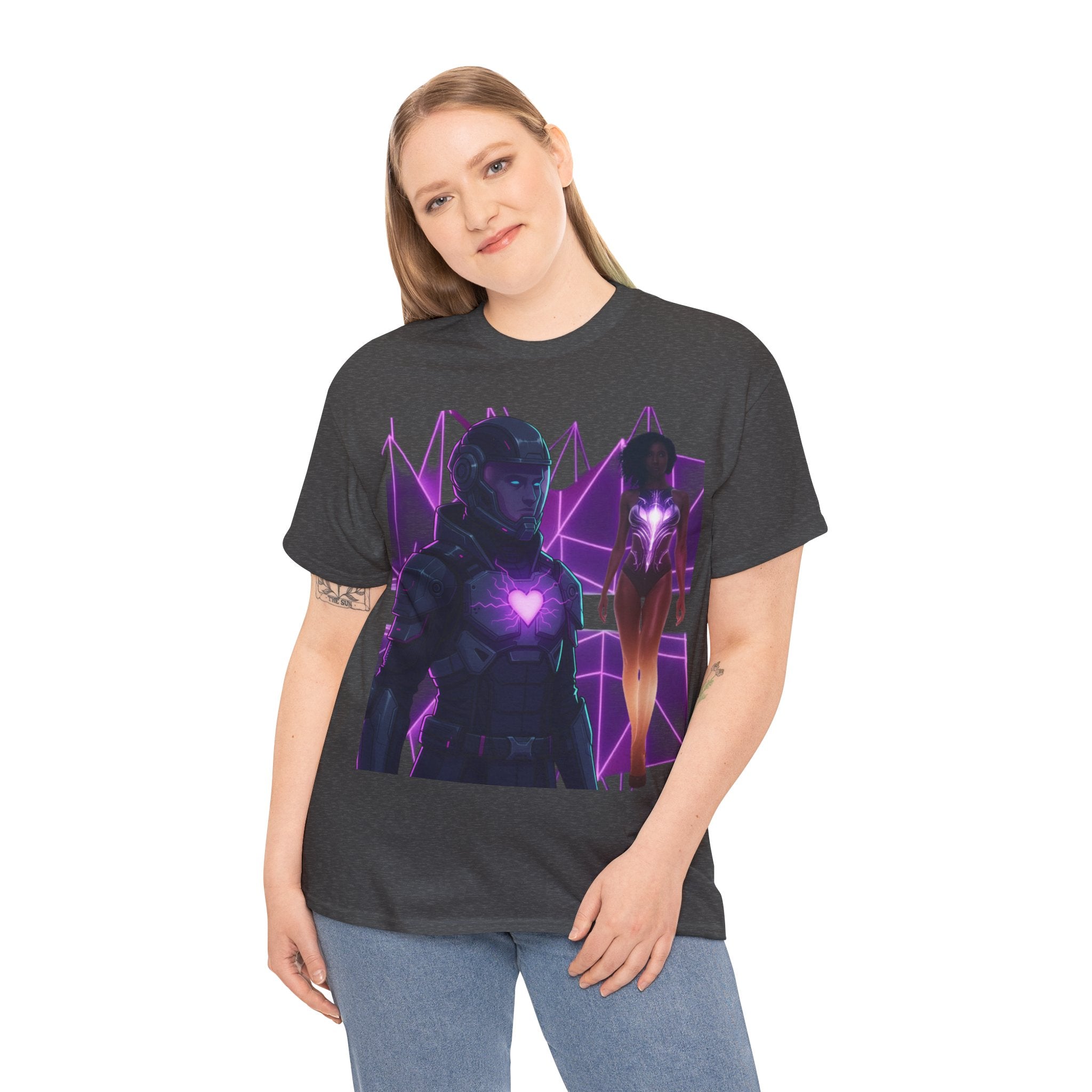 Power Run Black PRB Pretty Rich Bitch The Collection Purple Heart Cyberpunk Knight T-Shirt | Futuristic Armor Sci‑Fi Tee by Printify