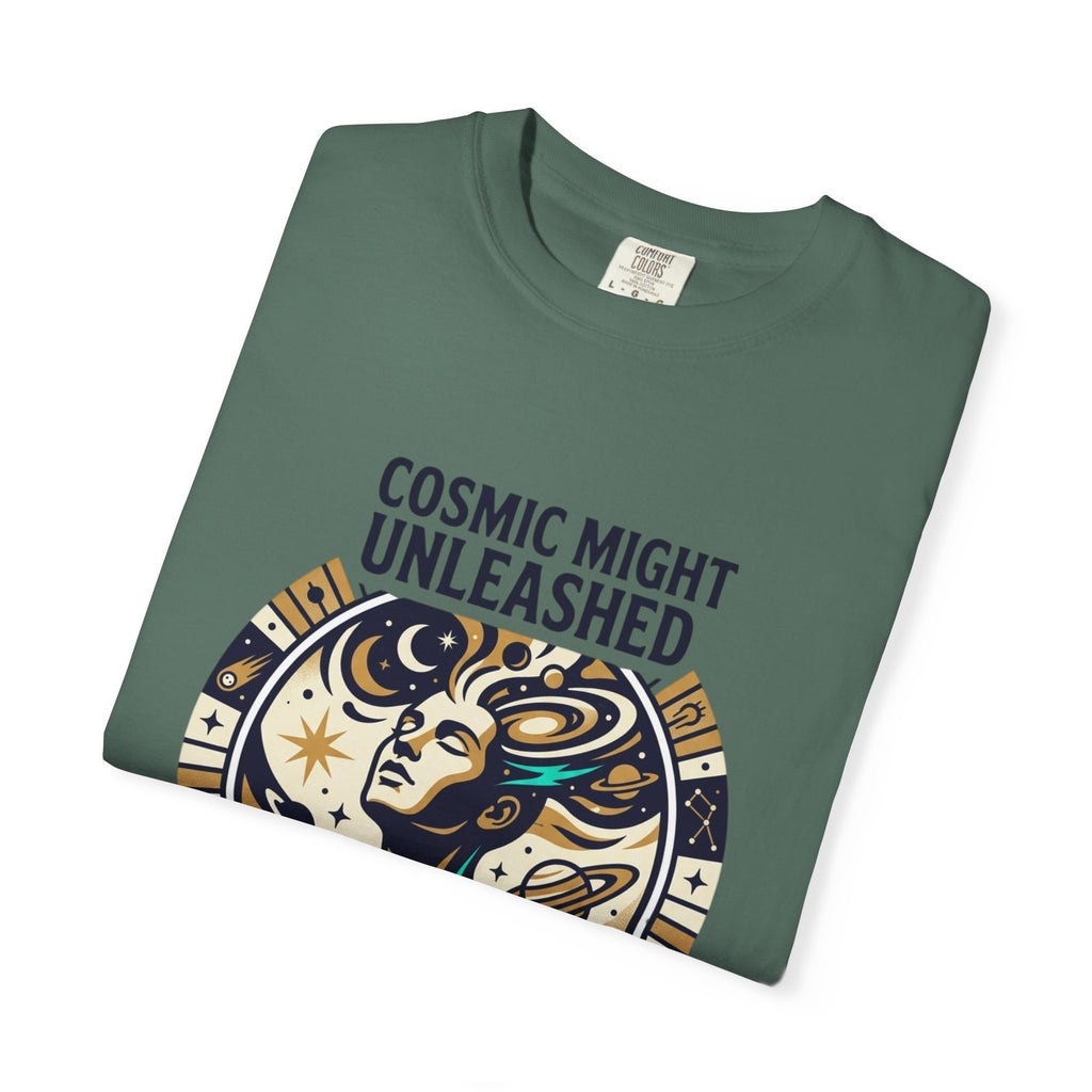 PRB Starforged Flex Cosmic Might Unleashed Graphic T-Shirt — Celestial Stag Astrology Tee by Power Runs Black