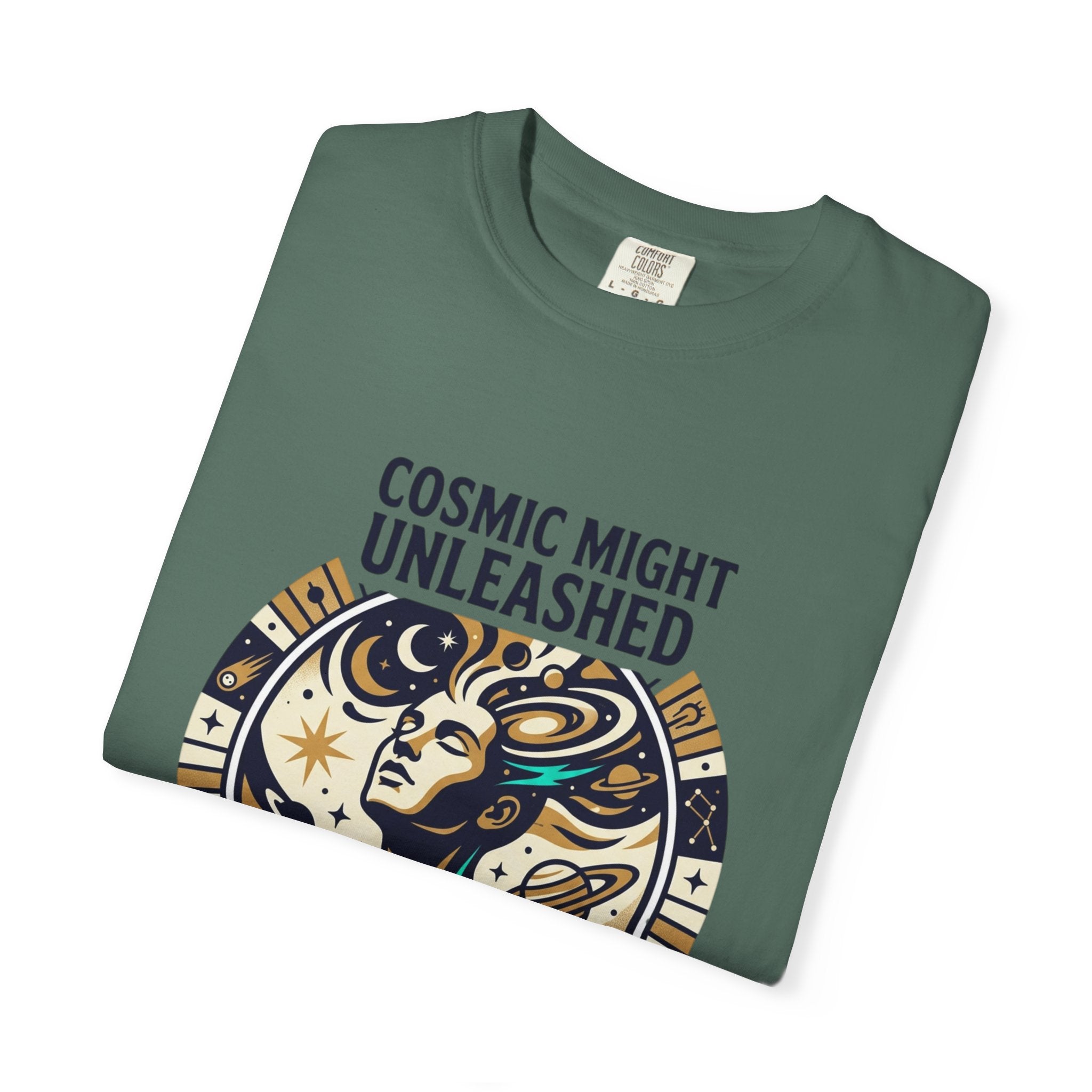 PRB Starforged Flex Cosmic Might Unleashed Graphic T-Shirt — Celestial Stag Astrology Tee by Power Runs Black