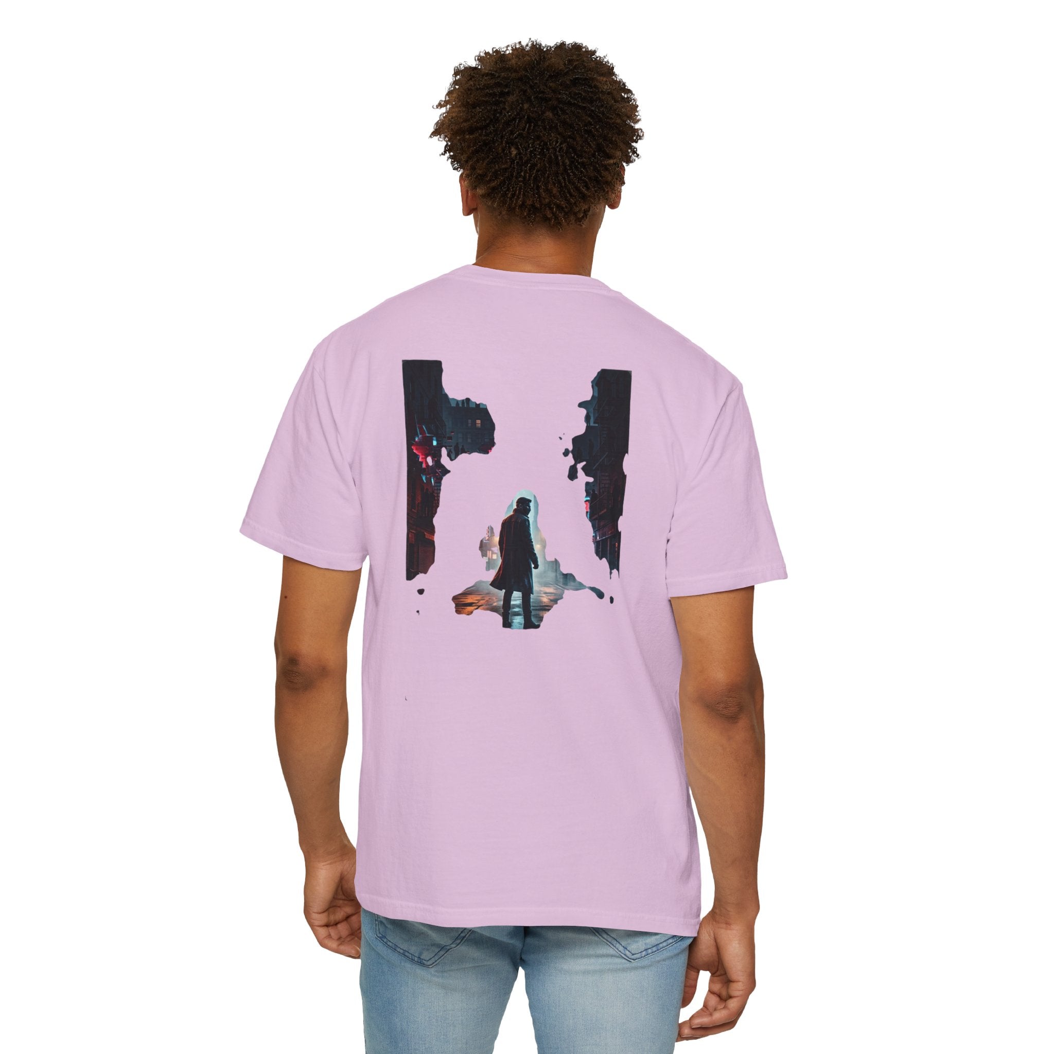Syndication Loop Cyberpunk Portrait Tee — Tech-Noir Graphic T-Shirt | Power Runs Black by Printify