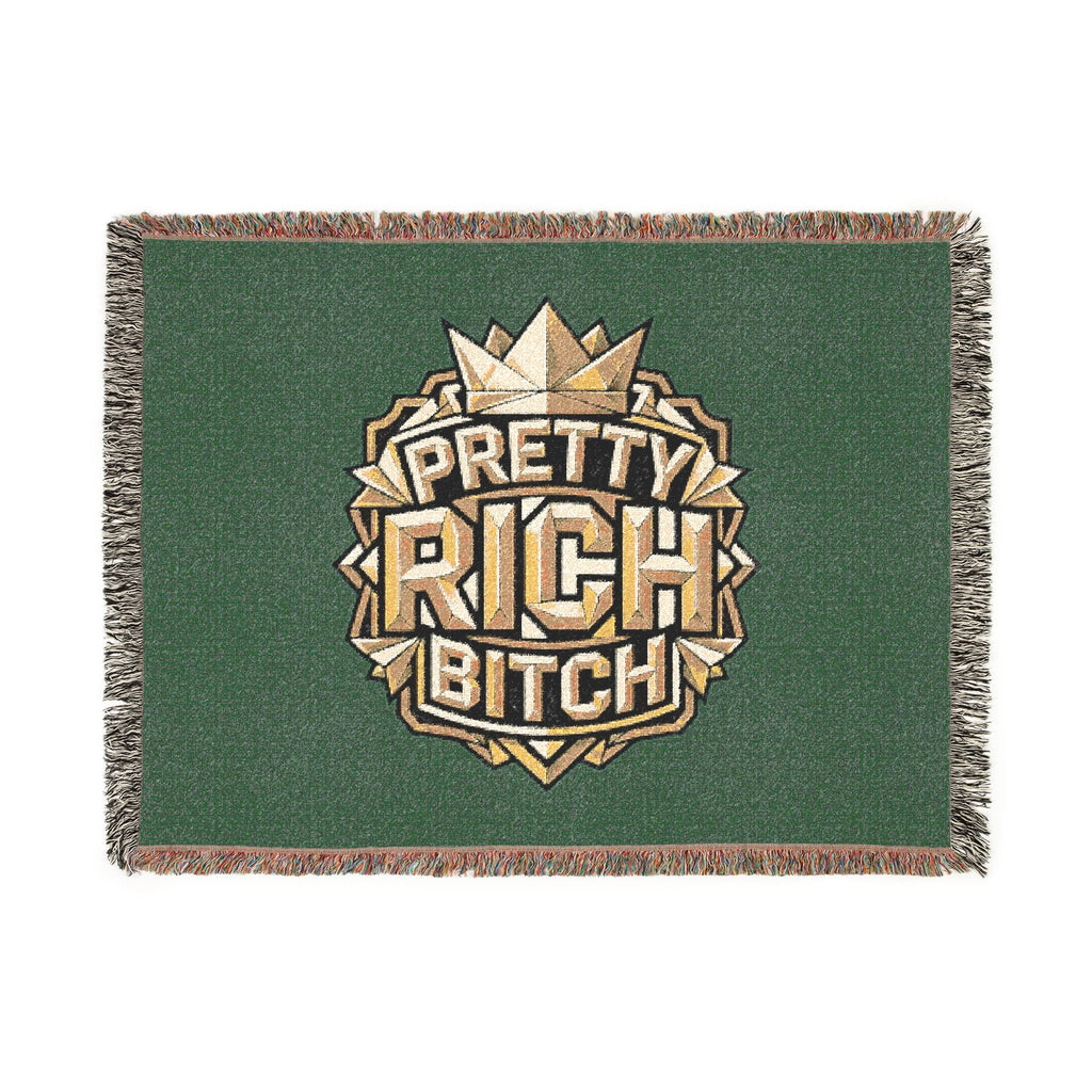 PRB Pretty Rich Bitch Southwestern Aztec Pattern Woven Blanket | Tribal Throw, Geometric Fringe by Power Runs Black