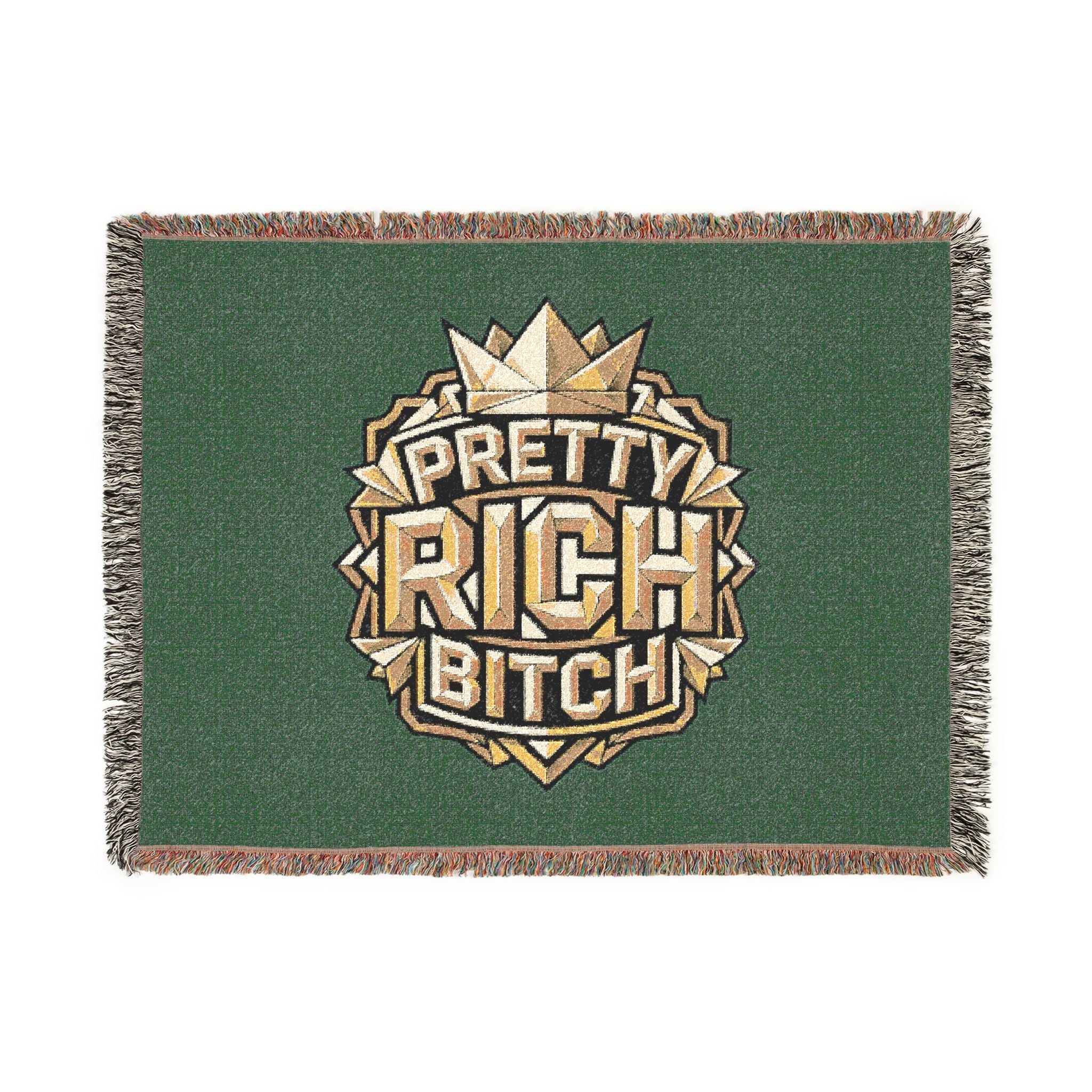 PRB Pretty Rich Bitch Southwestern Aztec Pattern Woven Blanket | Tribal Throw, Geometric Fringe by Power Runs Black