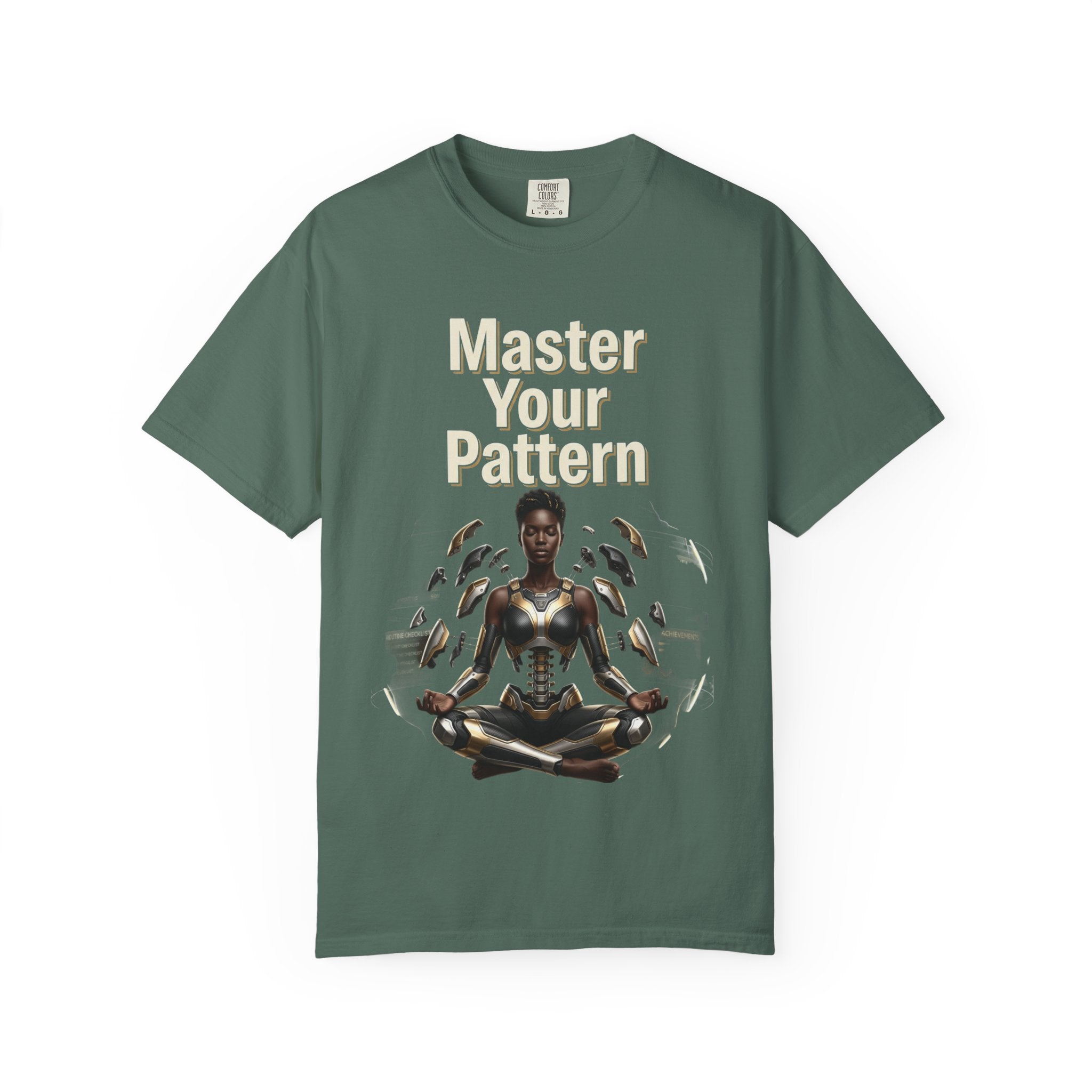 Printify PRB Master Your Pattern T-Shirt | Meditative Black Figure, Gold Accents - T-Shirt