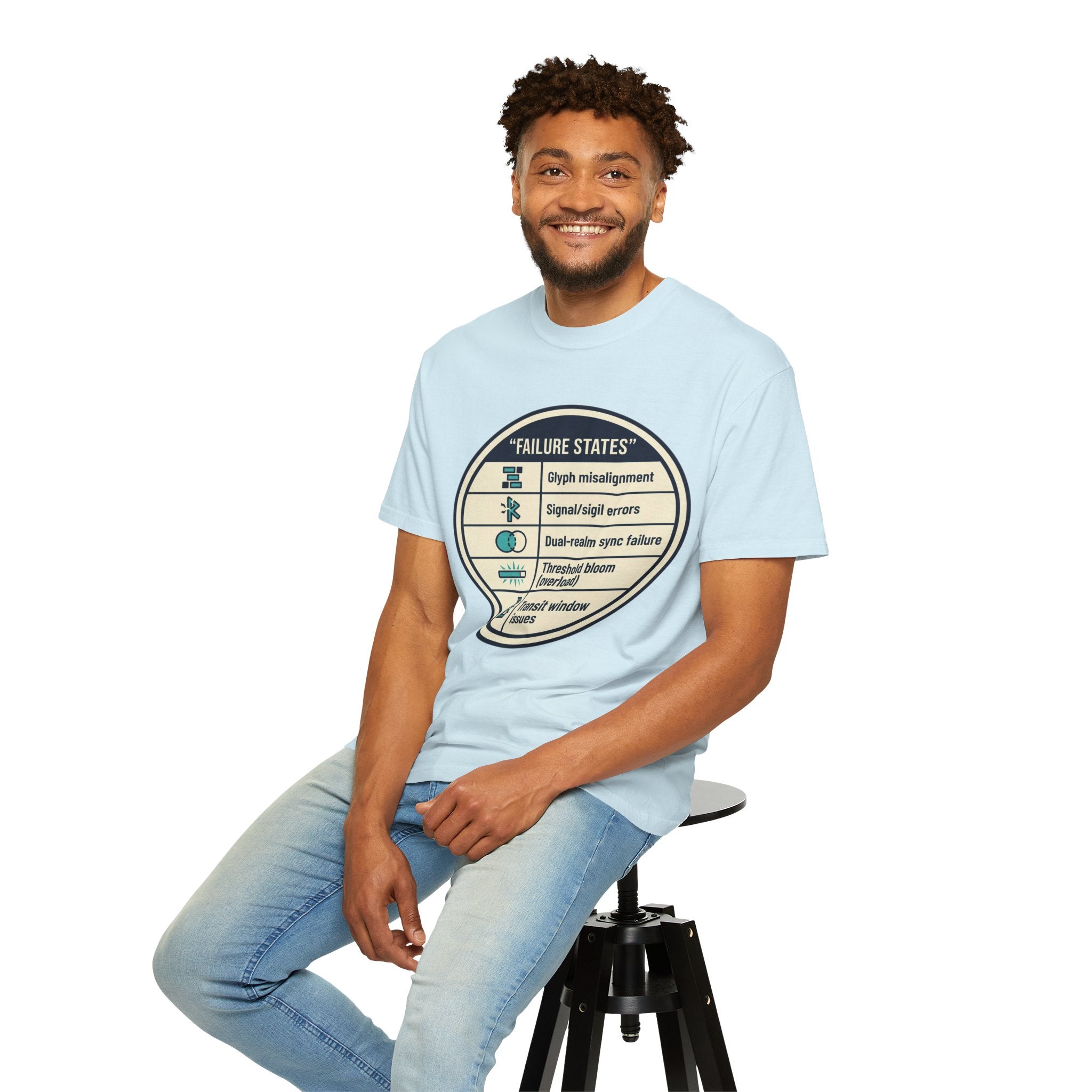 Power Runs Black PRB Failure States T-Shirt — Sci‑Fi Status Badge Graphic Tee by Power Runs Black