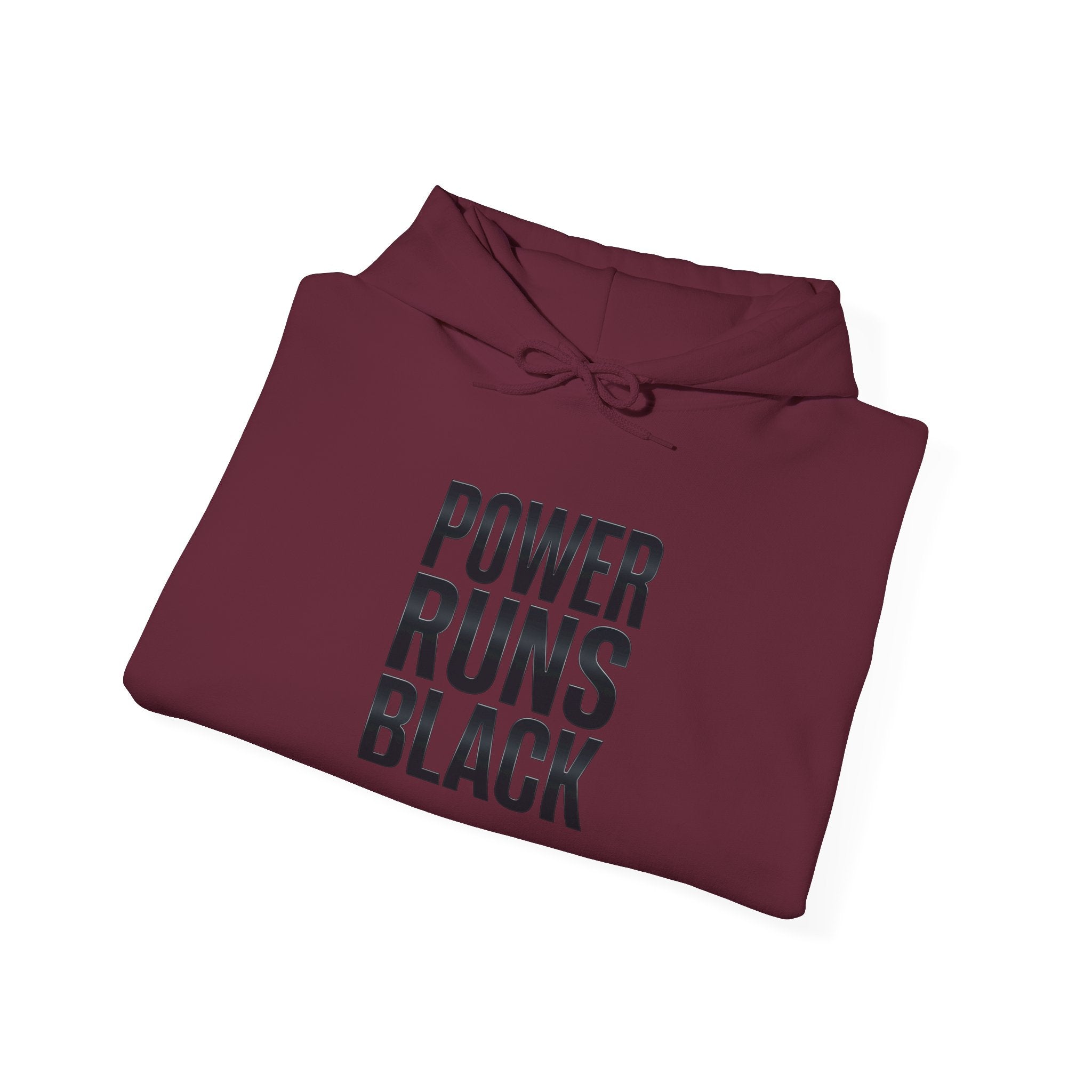 Power Runs Black Hoodie — Bold Graphic Athletic Streetwear by Printify