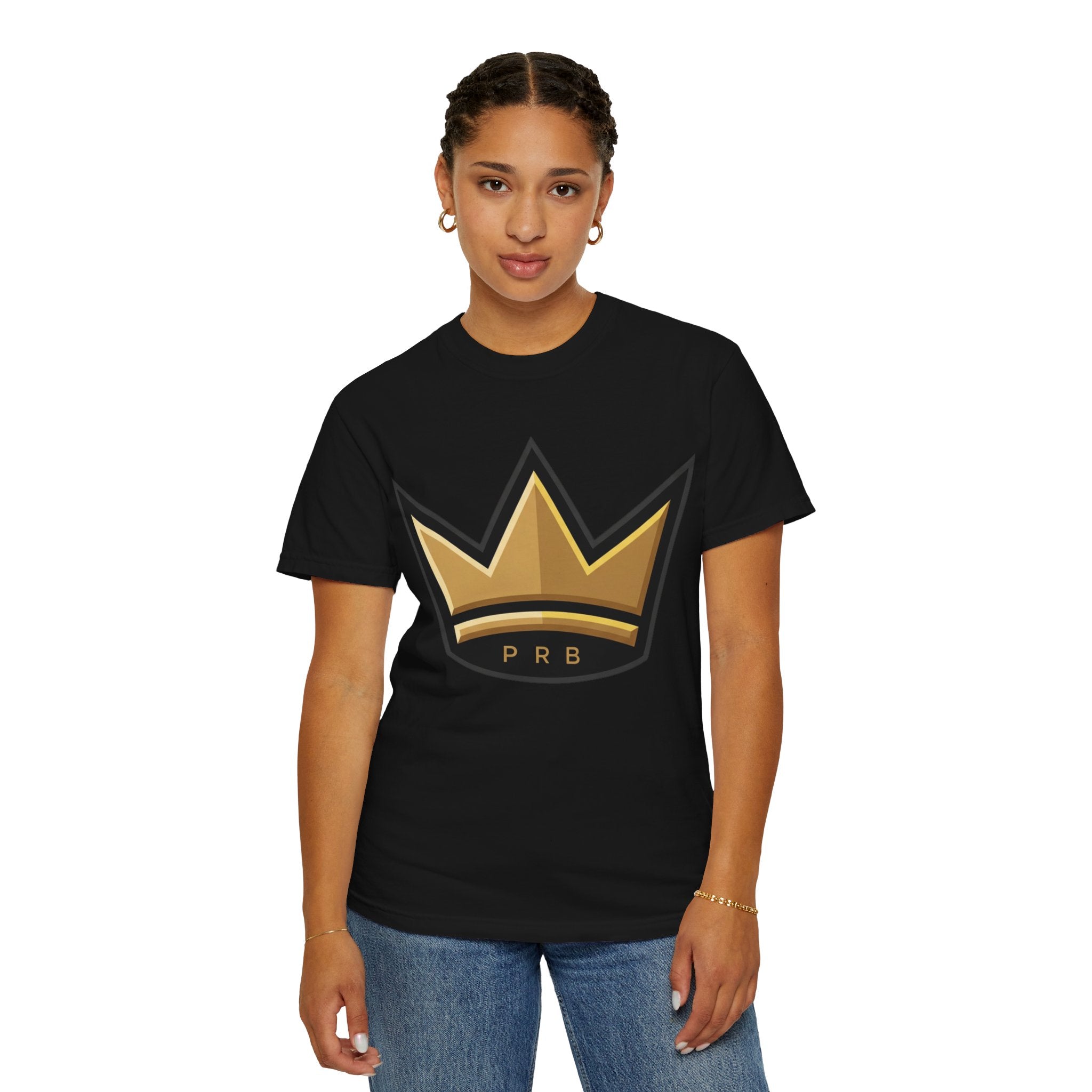 PRB Crown & Cosmos Graphic T-Shirt | Gold Royal Crest & Celestial Back by Printify