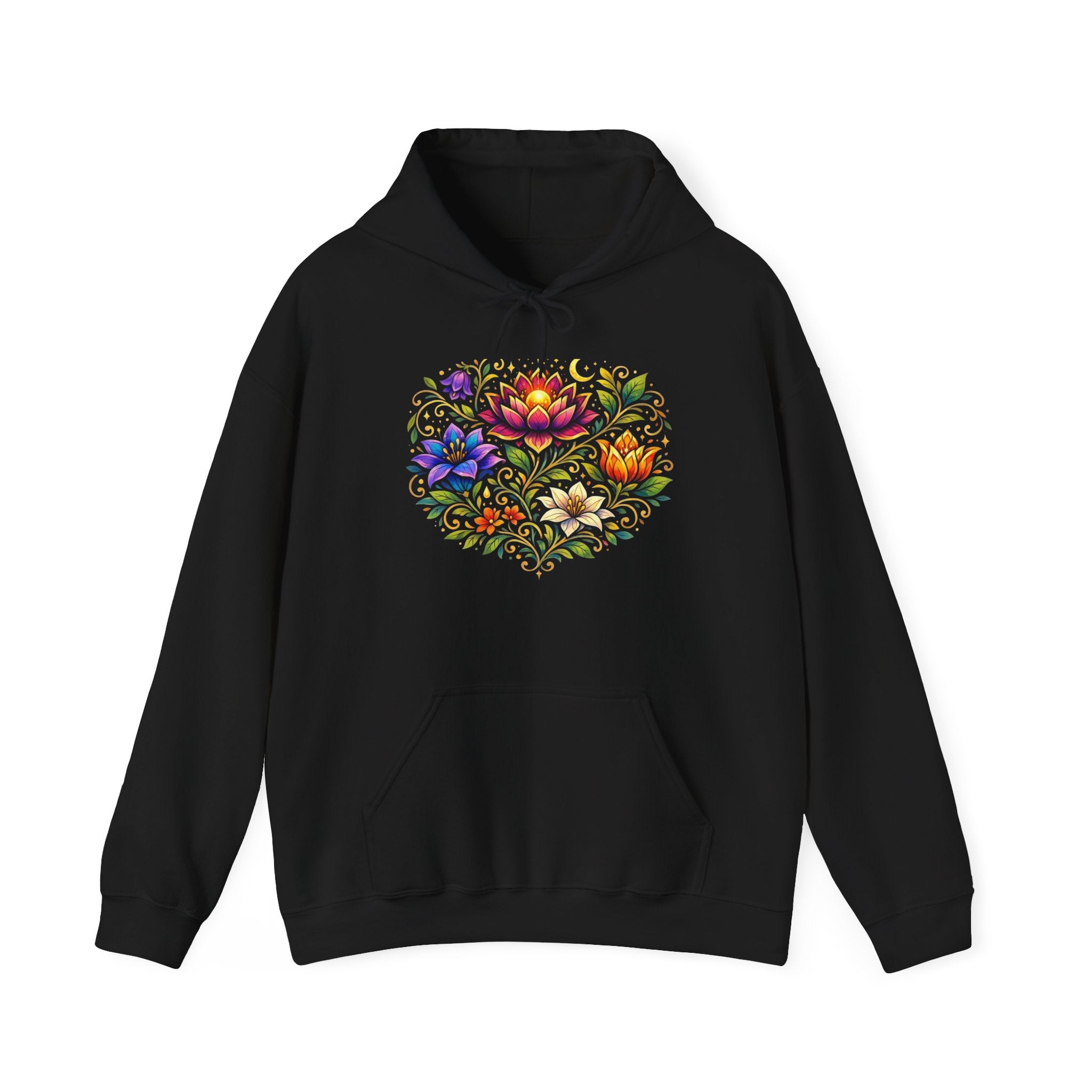 Pretty Rich Bitch by PRB Colorful Floral Lotus Bouquet Hoodie | Watercolor Flower Mandala Sweatshirt by Power Runs Black