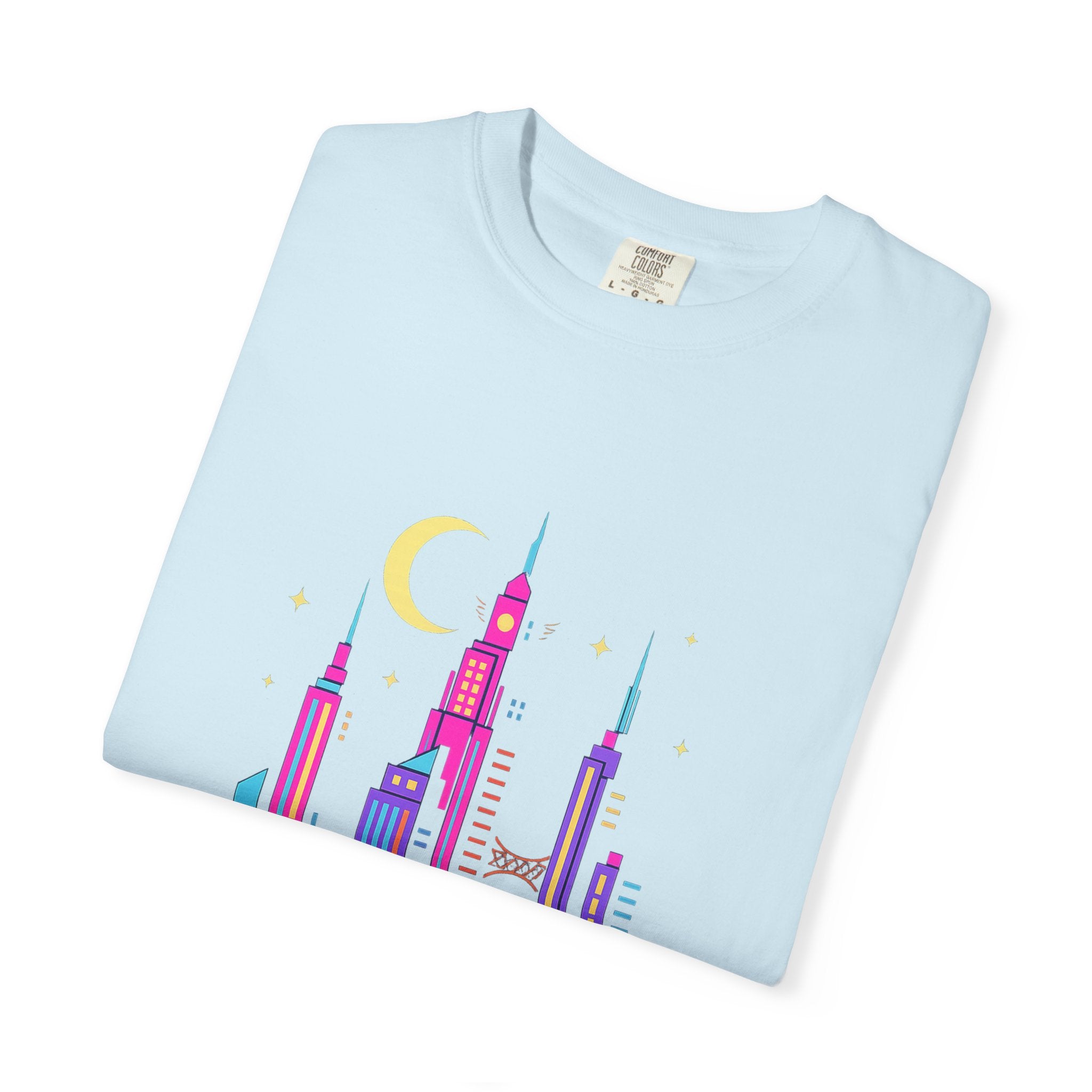 PRB Neon City Skyline T-shirt | Vibrant Urban Nightscape Tee by Power Runs Black